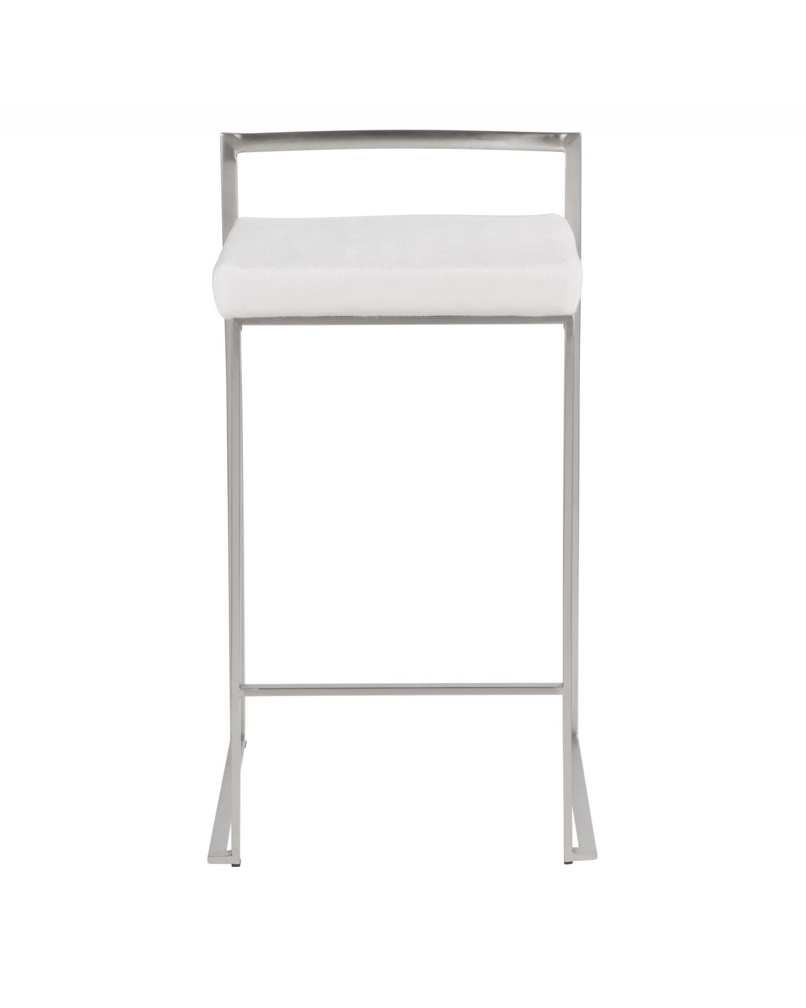 Fuji Contemporary Stackable Counter Stool in Stainless Steel with White Mohair Cushion - Set of 2