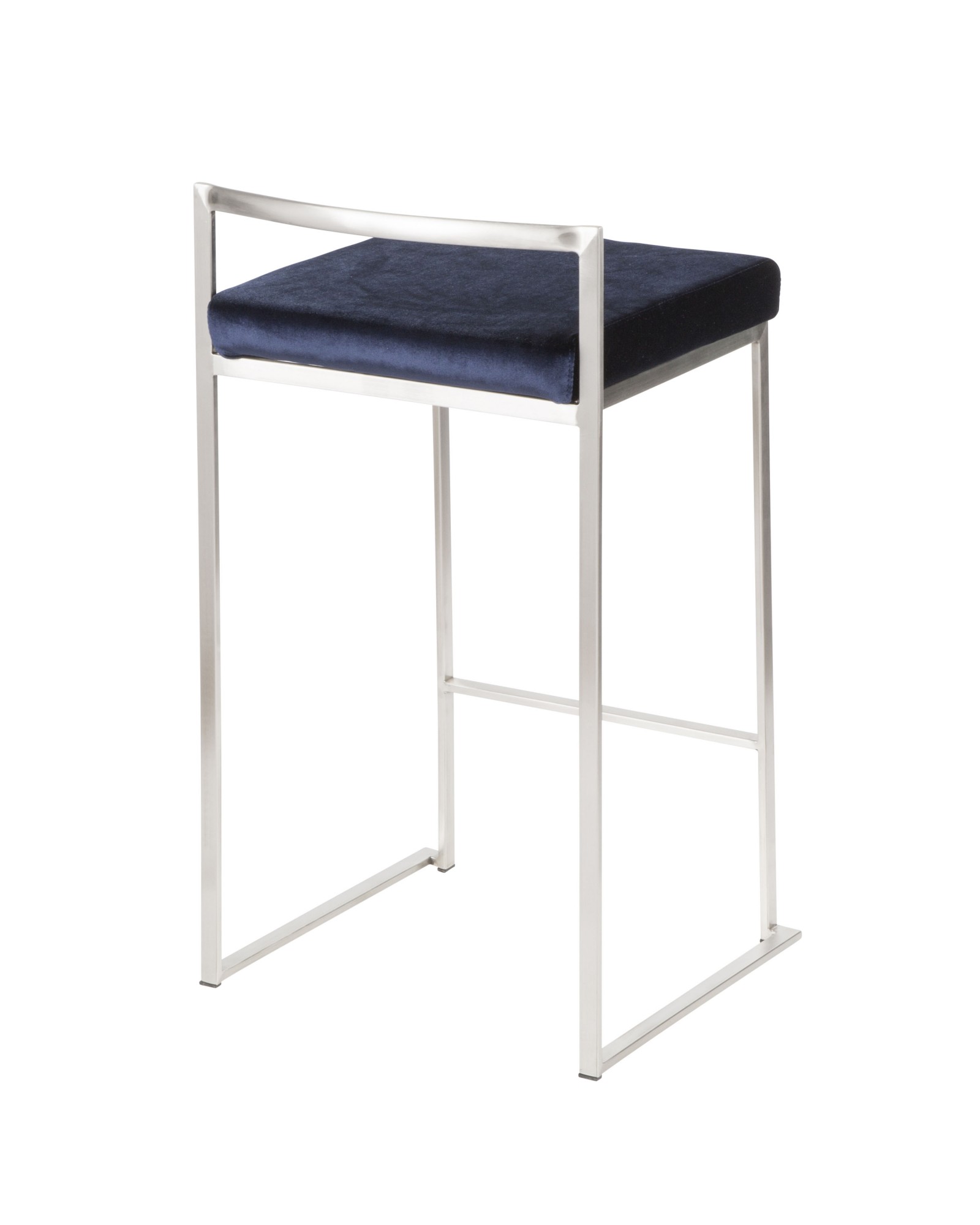 Fuji Contemporary Stackable Counter Stool in Stainless Steel with Blue Velvet Cushion - Set of 2