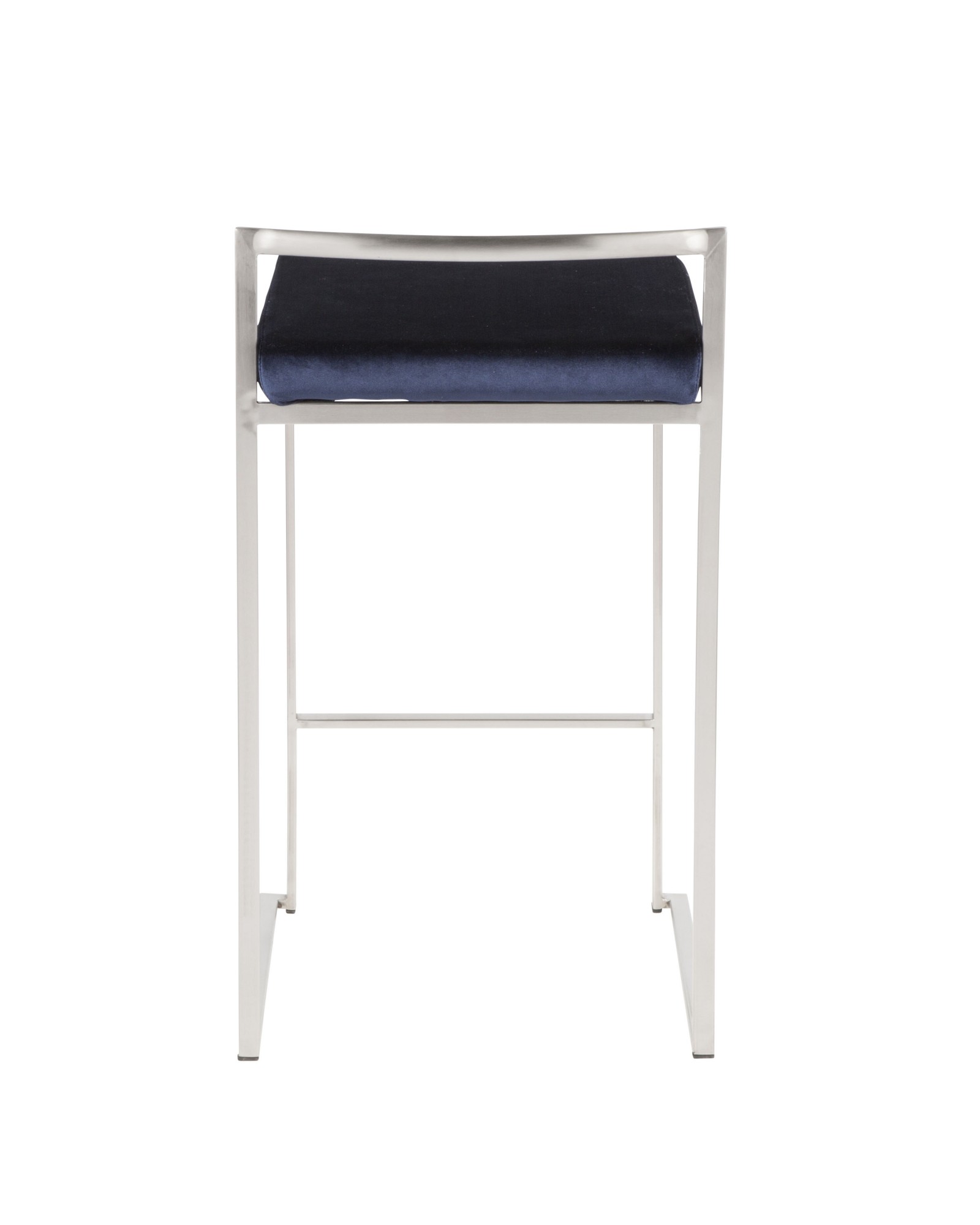 Fuji Contemporary Stackable Counter Stool in Stainless Steel with Blue Velvet Cushion - Set of 2