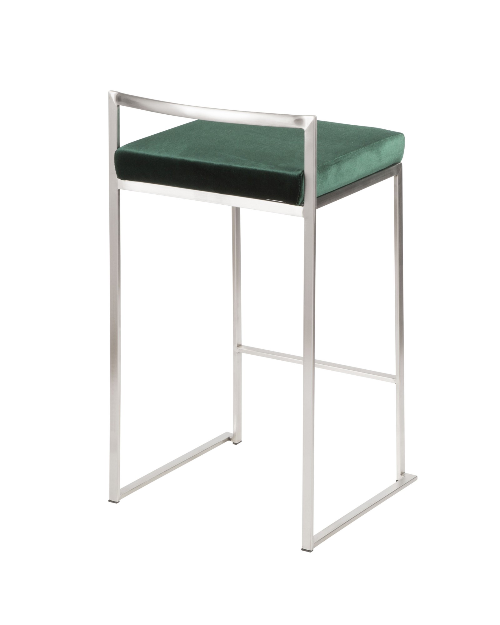 Fuji Contemporary Stackable Counter Stool in Stainless Steel with Green Velvet Cushion - Set of 2