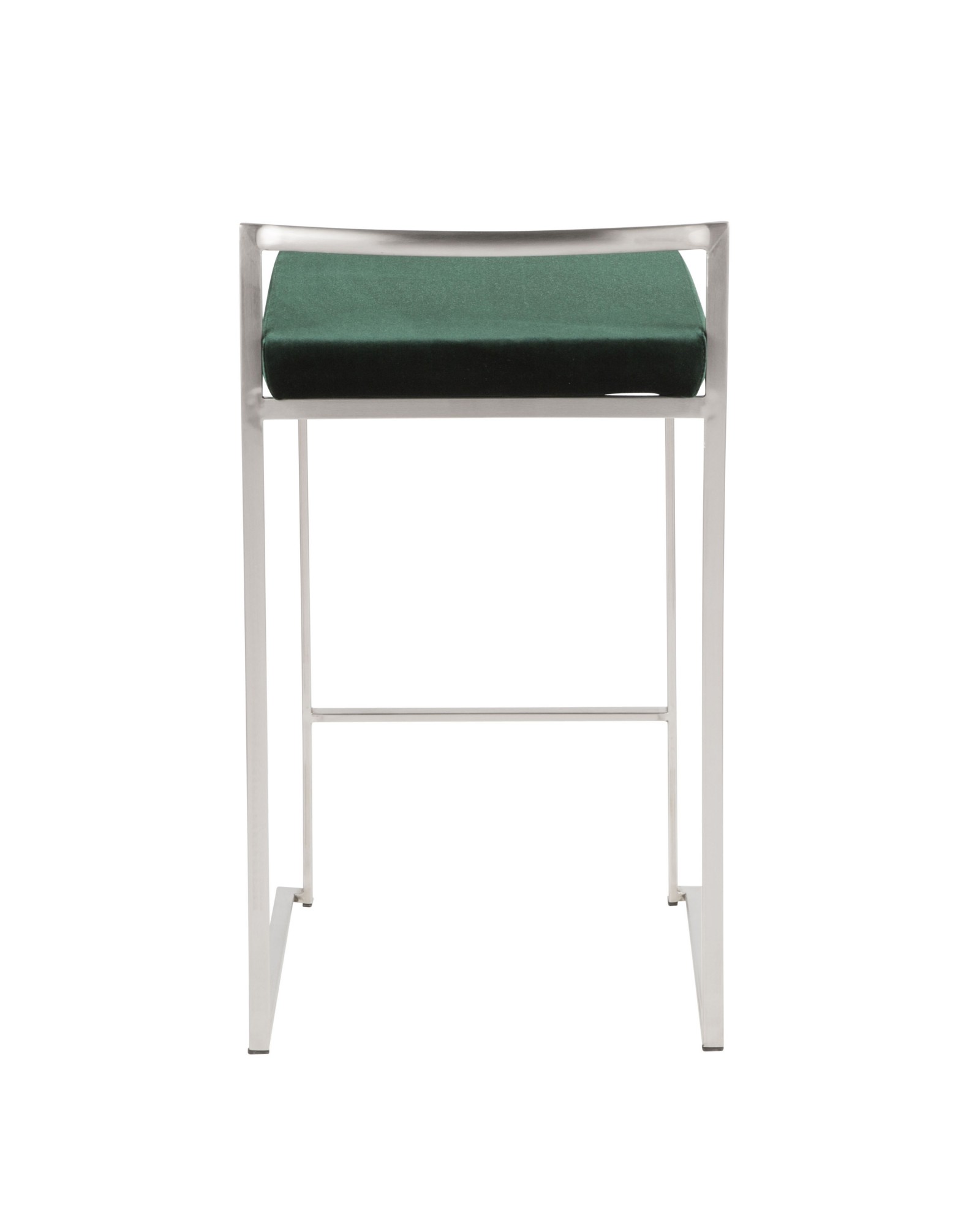 Fuji Contemporary Stackable Counter Stool in Stainless Steel with Green Velvet Cushion - Set of 2