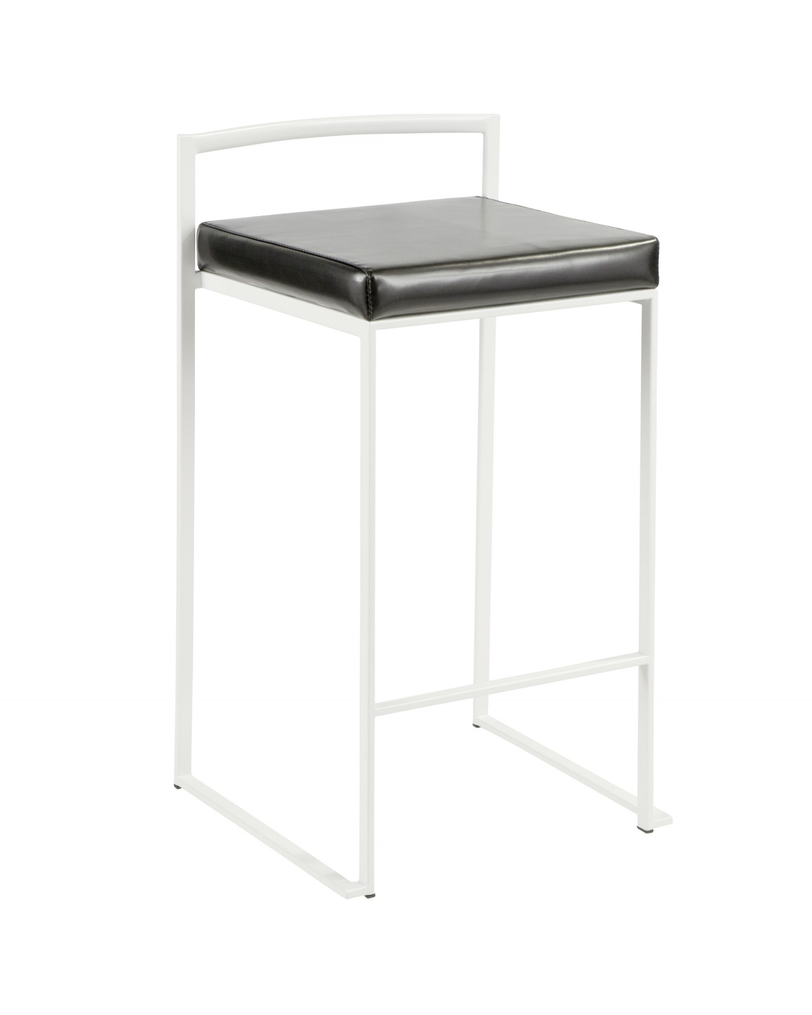 Fuji Contemporary Stackable Counter Stool in White with Black Faux Leather Cushion - Set of 2