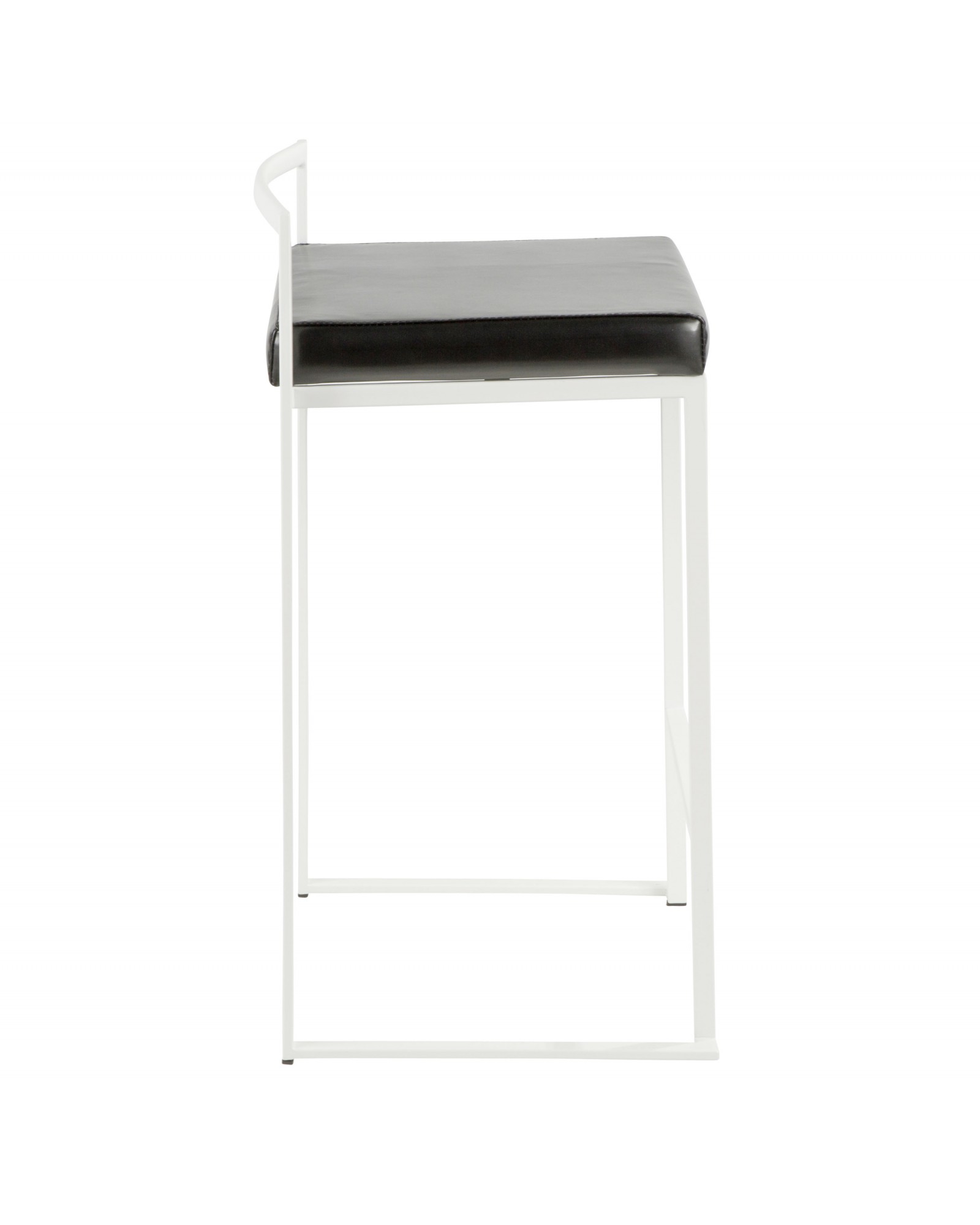 Fuji Contemporary Stackable Counter Stool in White with Black Faux Leather Cushion - Set of 2
