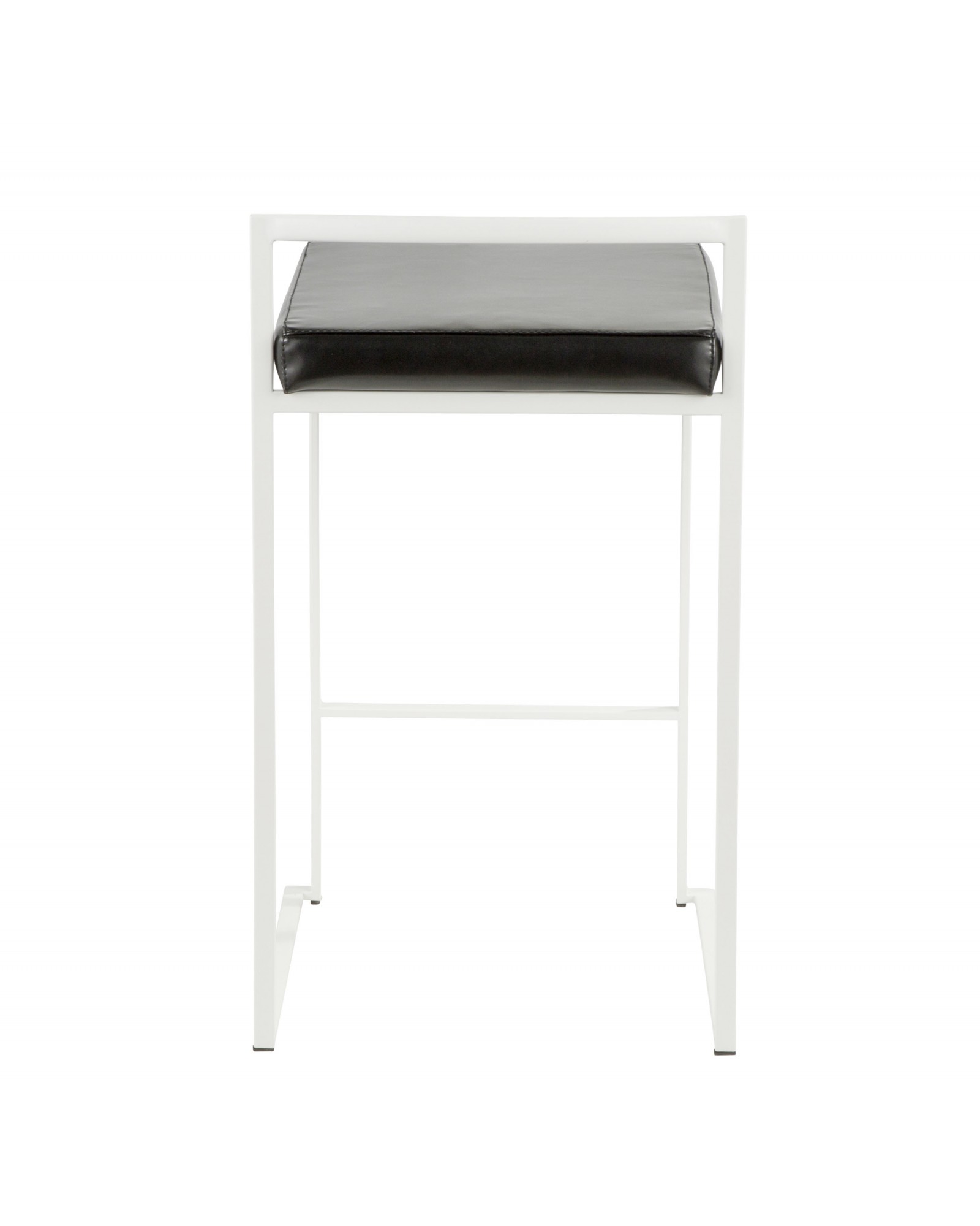 Fuji Contemporary Stackable Counter Stool in White with Black Faux Leather Cushion - Set of 2