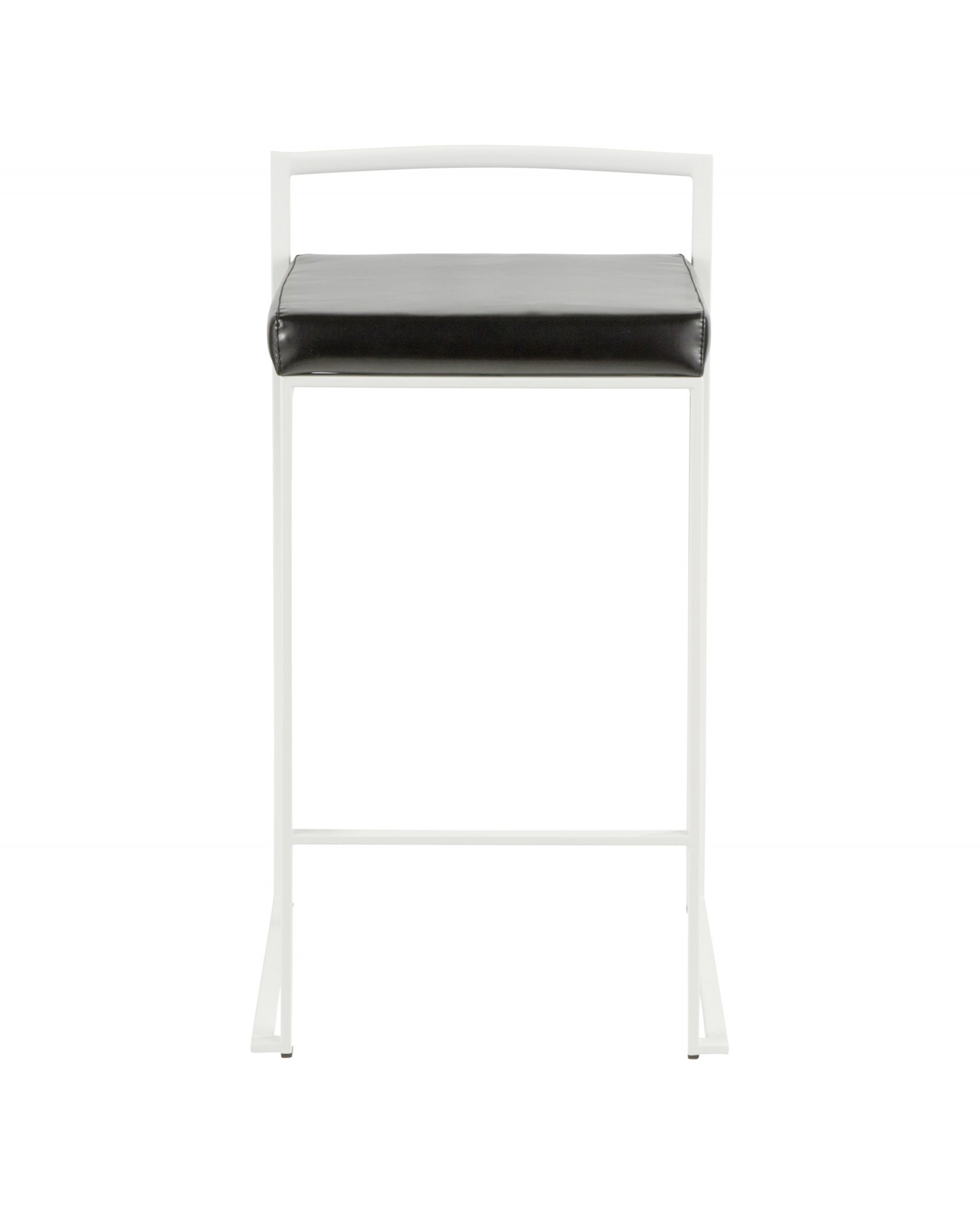 Fuji Contemporary Stackable Counter Stool in White with Black Faux Leather Cushion - Set of 2