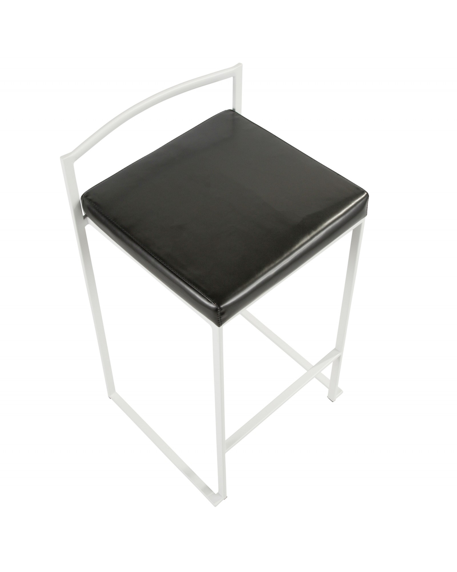 Fuji Contemporary Stackable Counter Stool in White with Black Faux Leather Cushion - Set of 2