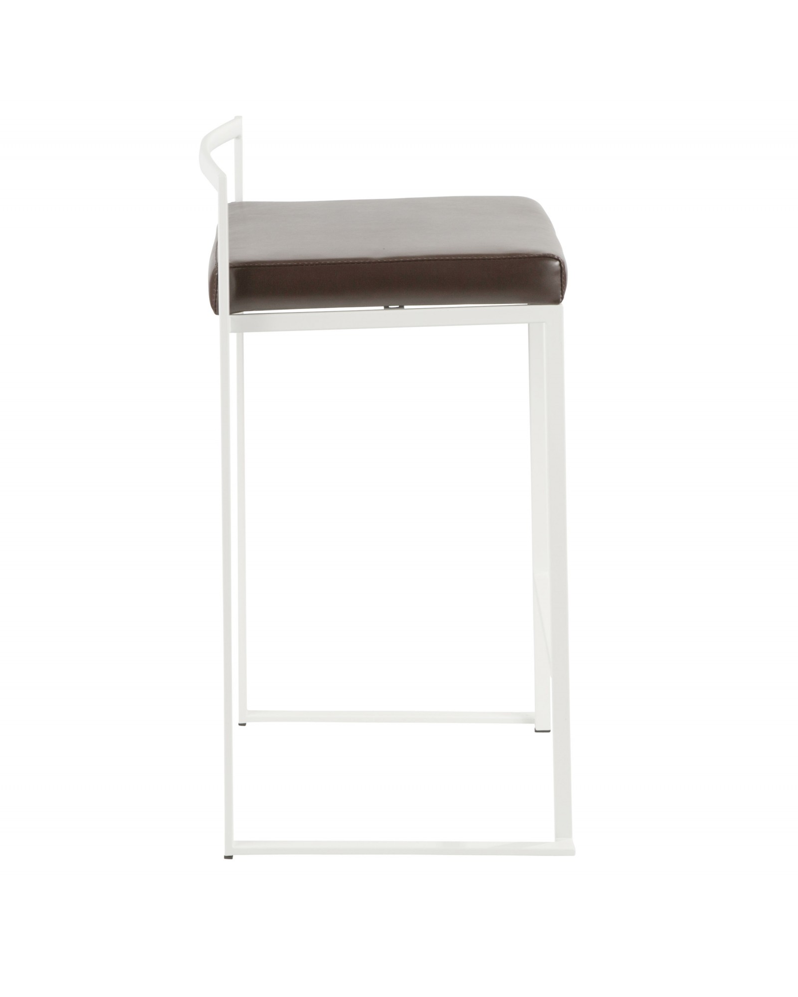 Fuji Contemporary Stackable Counter Stool in White with Brown Faux Leather Cushion - Set of 2