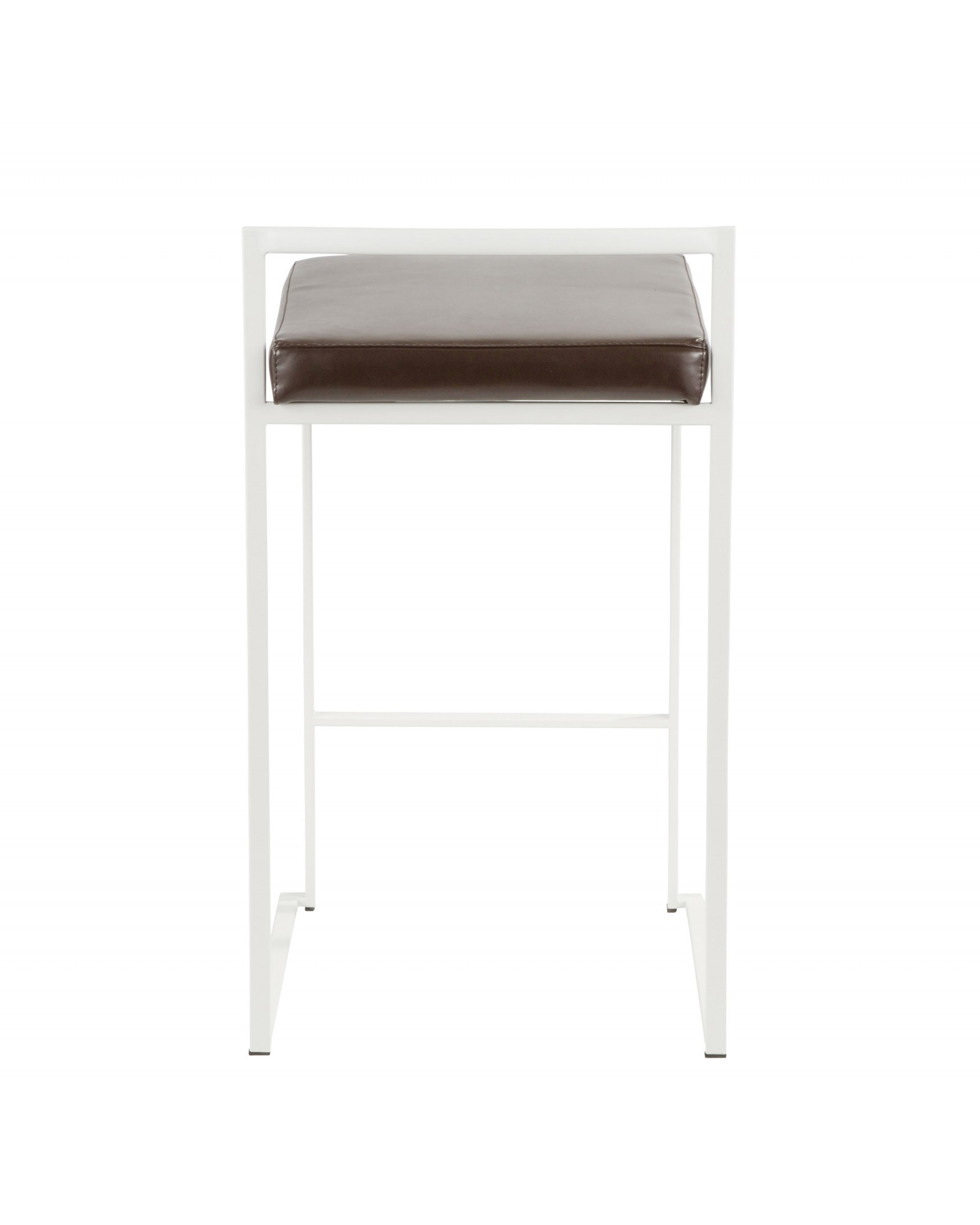 Fuji Contemporary Stackable Counter Stool in White with Brown Faux Leather Cushion - Set of 2