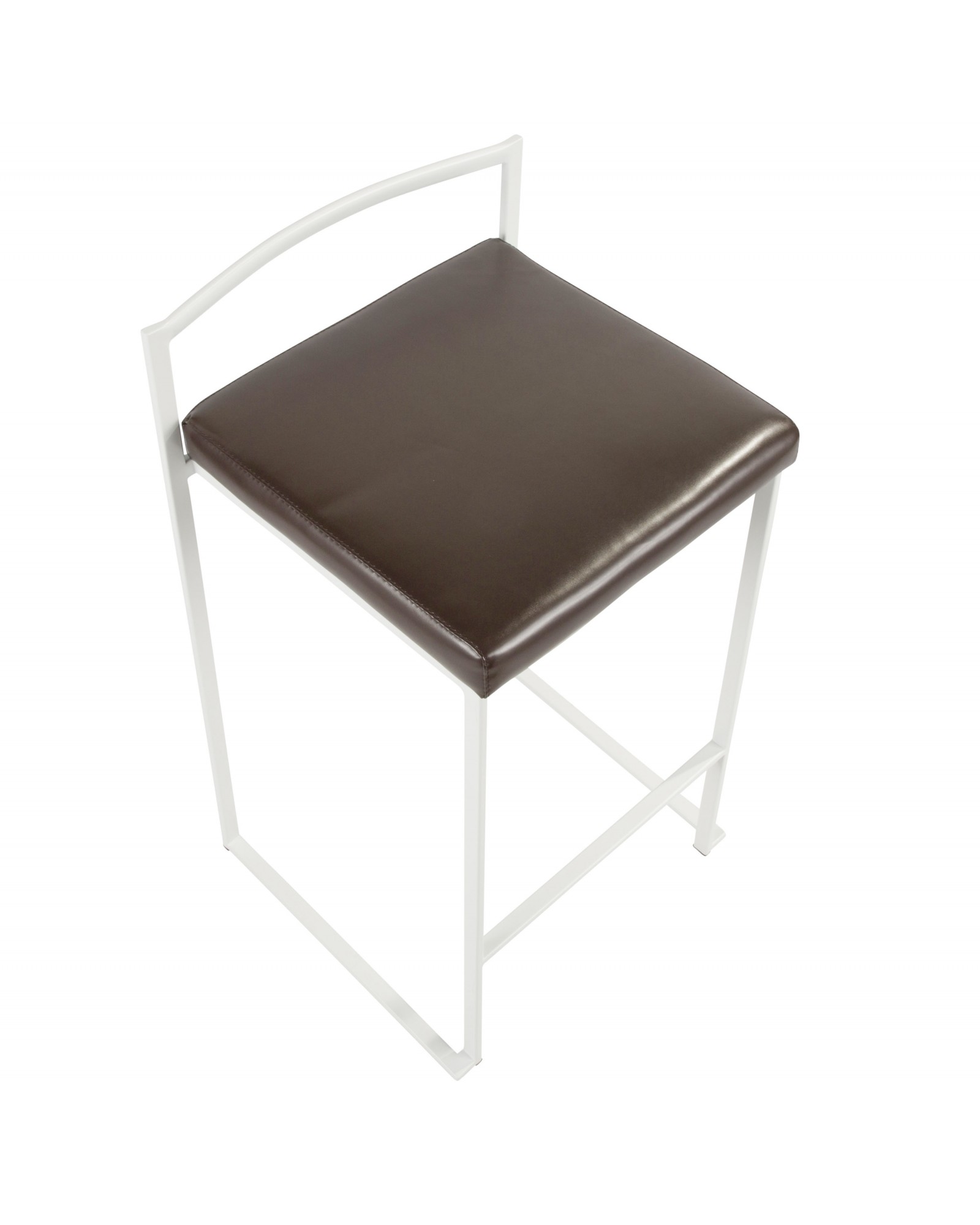 Fuji Contemporary Stackable Counter Stool in White with Brown Faux Leather Cushion - Set of 2