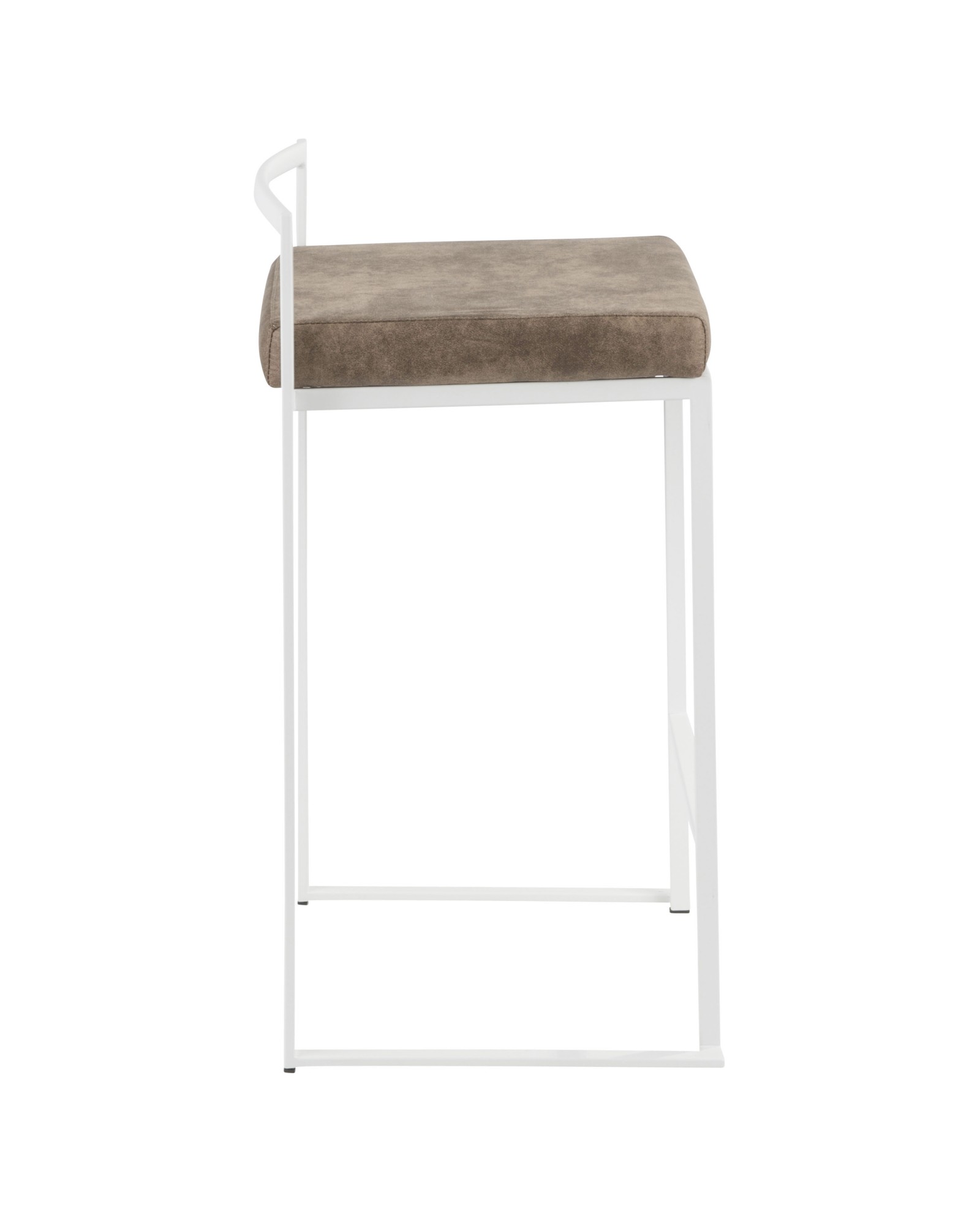 Fuji Contemporary Stackable Counter Stool in White with Brown Cowboy Fabric Cushion - Set of 2