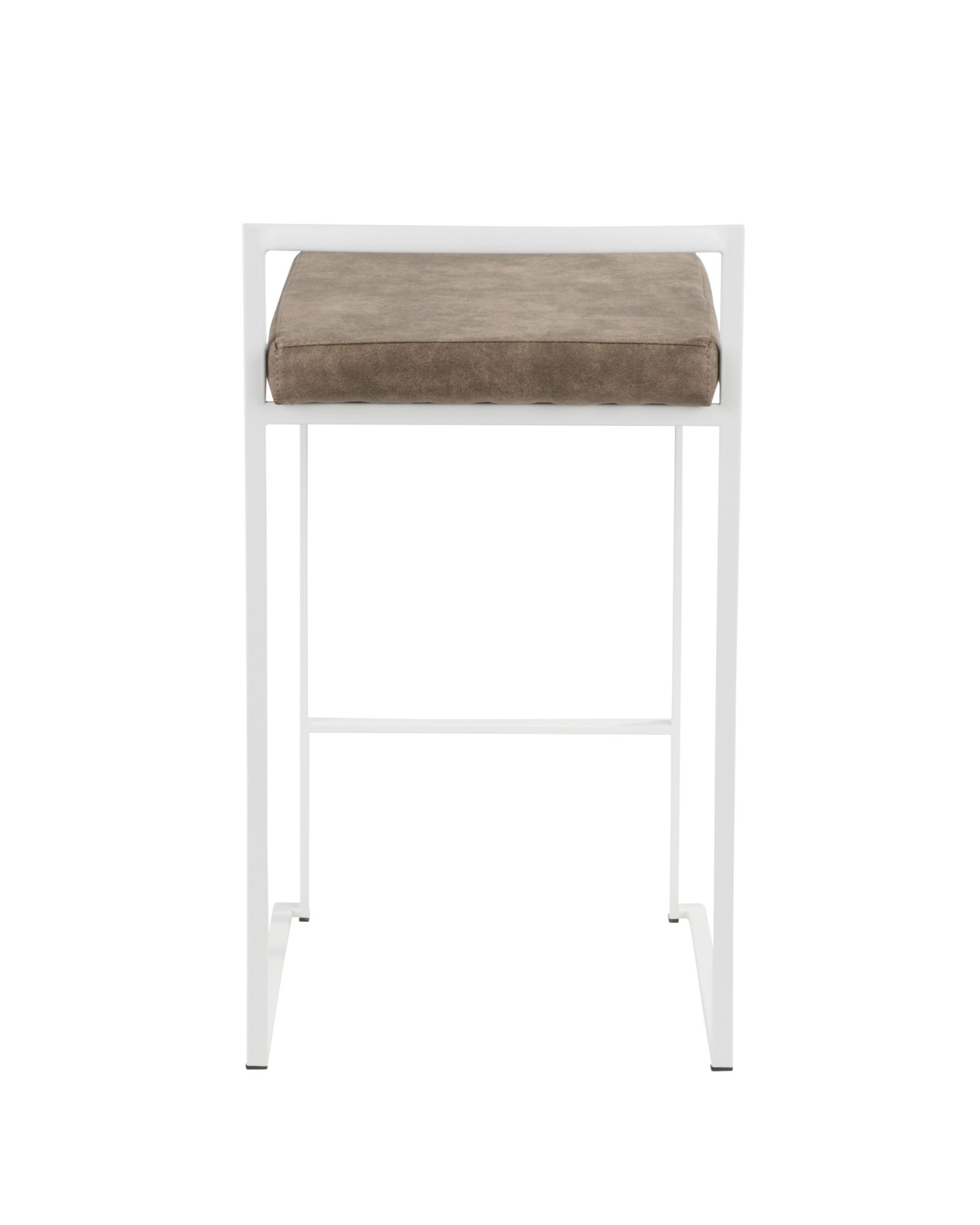 Fuji Contemporary Stackable Counter Stool in White with Brown Cowboy Fabric Cushion - Set of 2