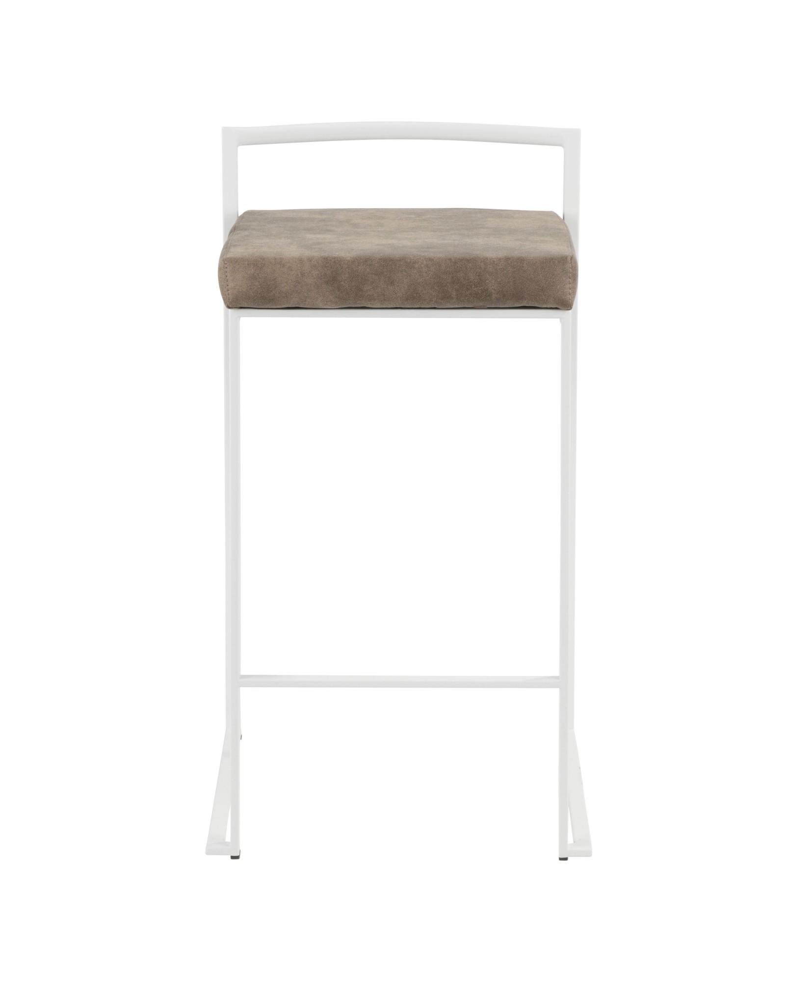 Fuji Contemporary Stackable Counter Stool in White with Brown Cowboy Fabric Cushion - Set of 2