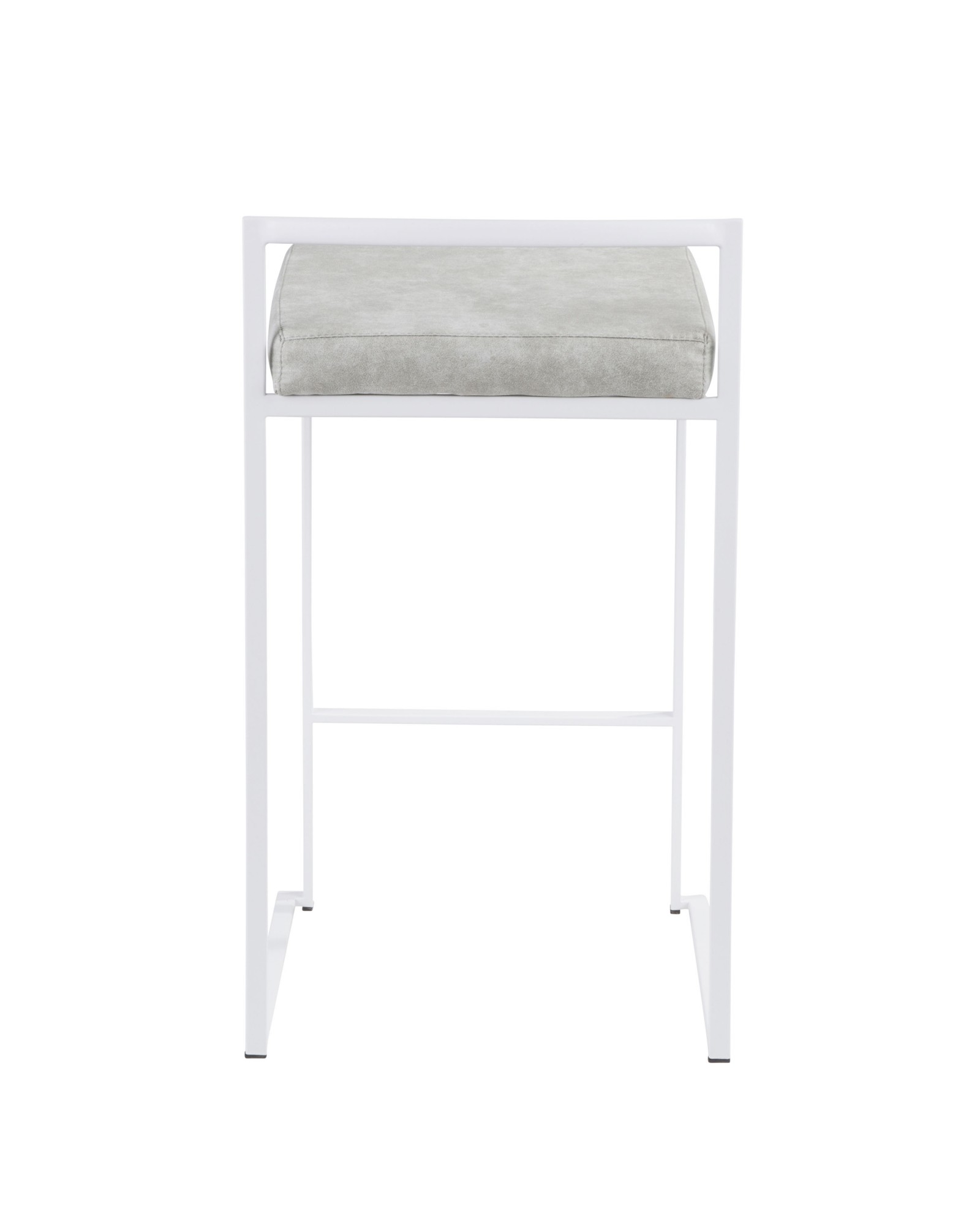 Fuji Contemporary Stackable Counter Stool in White with Light Grey Cowboy Fabric Cushion - Set of 2