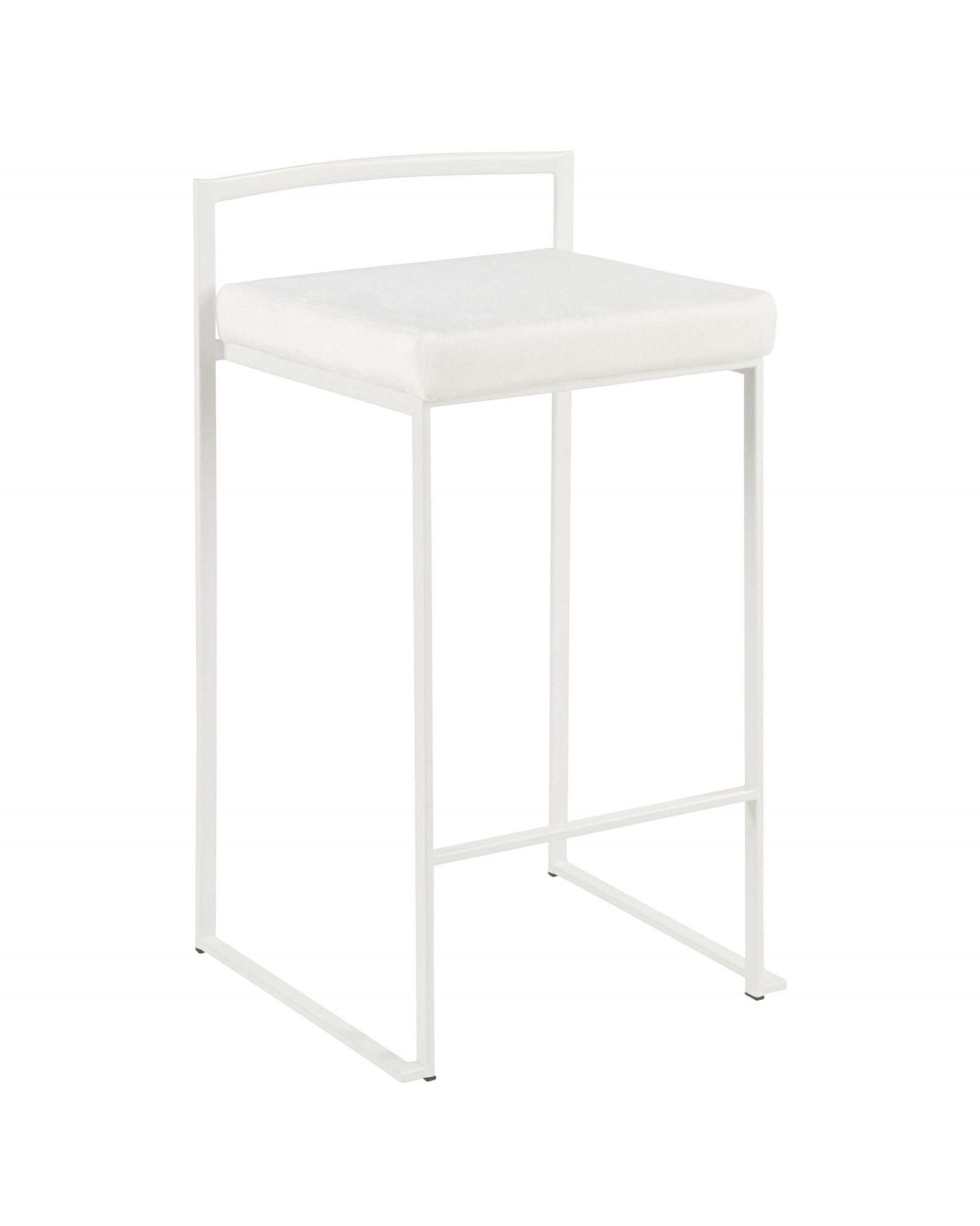Fuji Contemporary Stackable Counter Stool in White with White Mohair Cushion - Set of 2