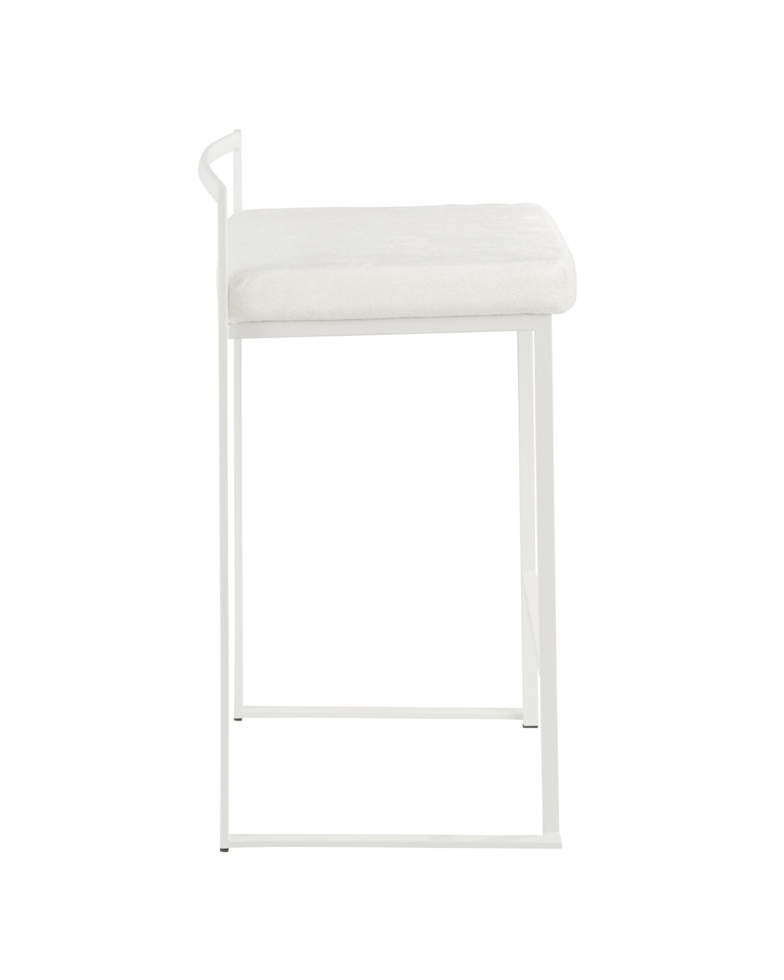 Fuji Contemporary Stackable Counter Stool in White with White Mohair Cushion - Set of 2