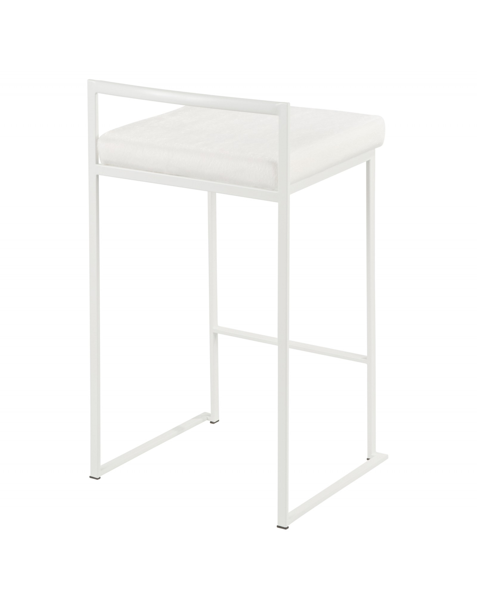 Fuji Contemporary Stackable Counter Stool in White with White Mohair Cushion - Set of 2