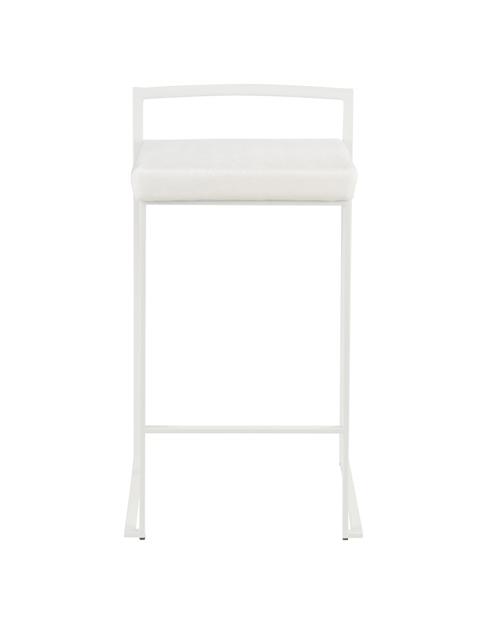 Fuji Contemporary Stackable Counter Stool in White with White Mohair Cushion - Set of 2