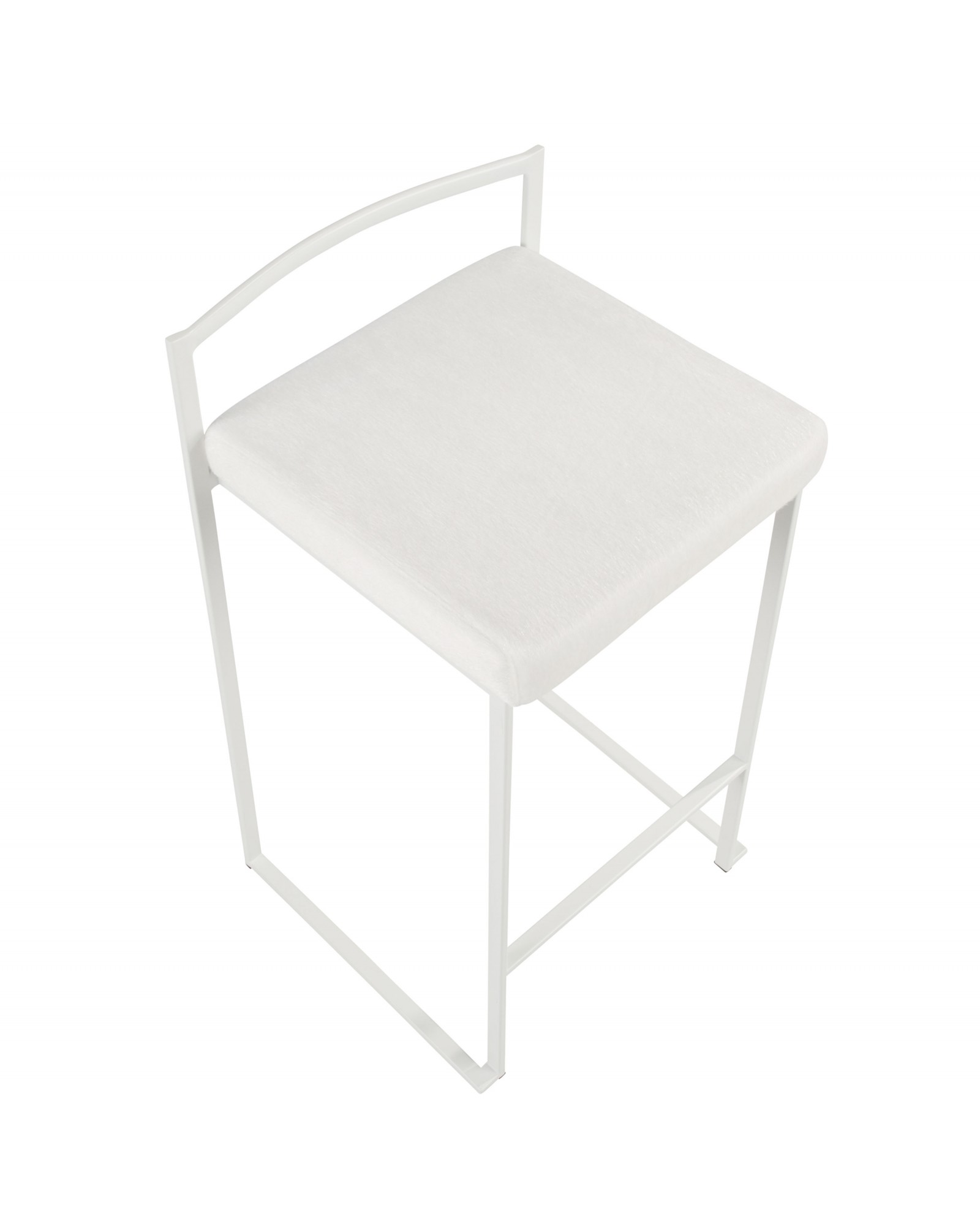 Fuji Contemporary Stackable Counter Stool in White with White Mohair Cushion - Set of 2