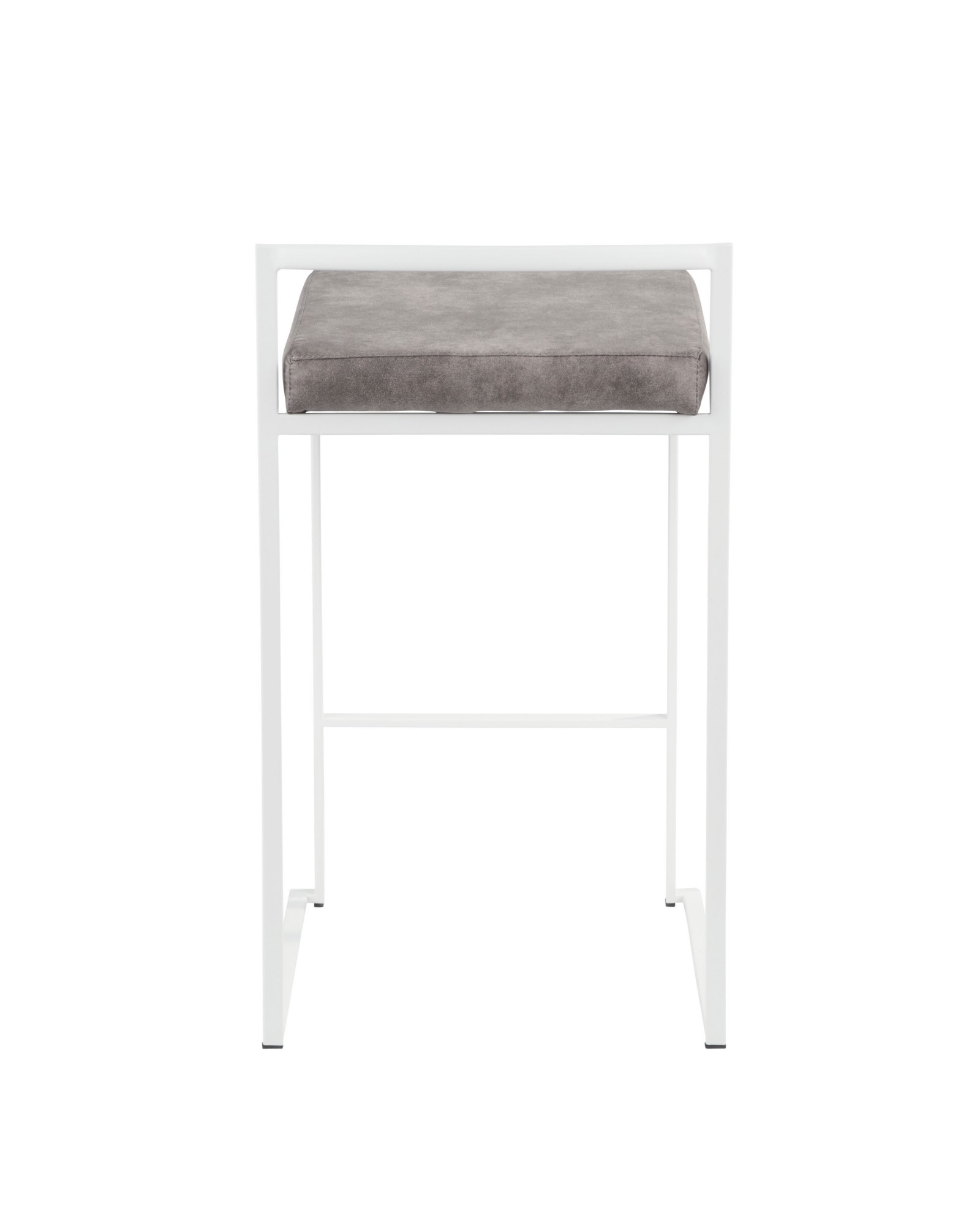 Fuji Contemporary Stackable Counter Stool in White with Stone Cowboy Fabric Cushion - Set of 2
