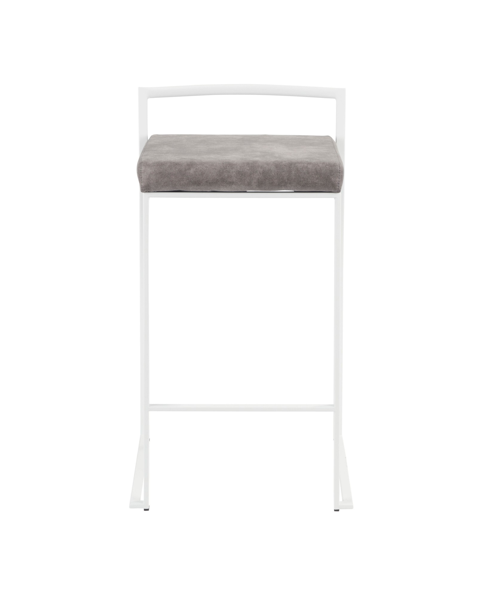 Fuji Contemporary Stackable Counter Stool in White with Stone Cowboy Fabric Cushion - Set of 2