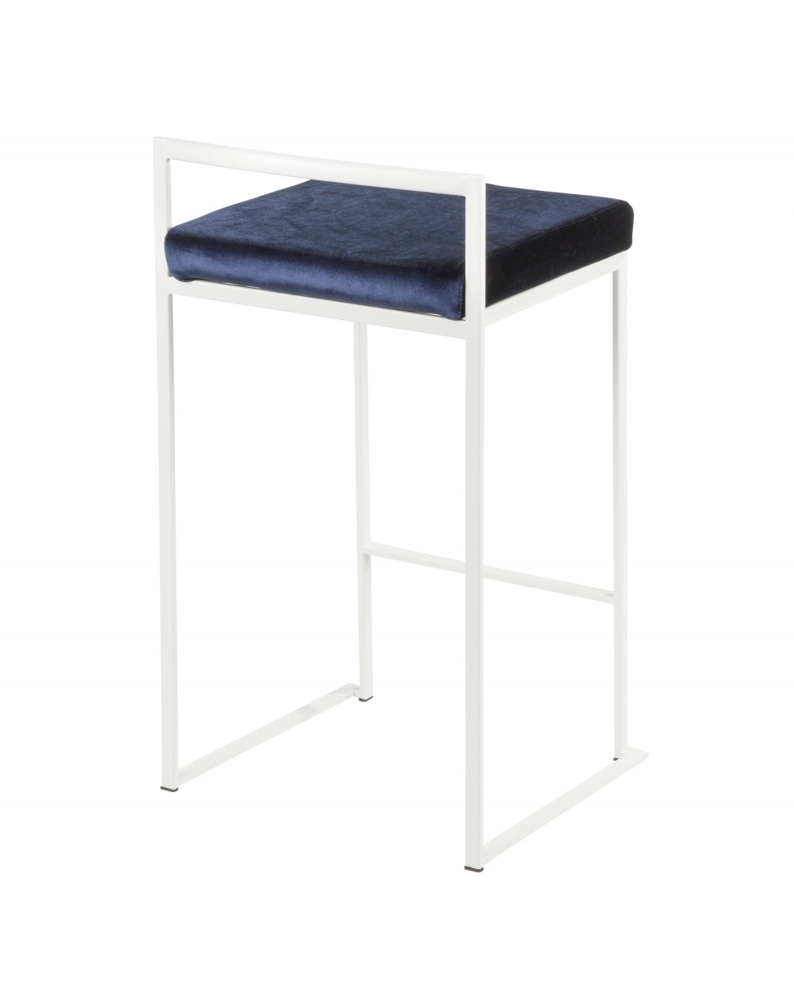 Fuji Contemporary Stackable Counter Stool in White with Blue Velvet Cushion - Set of 2