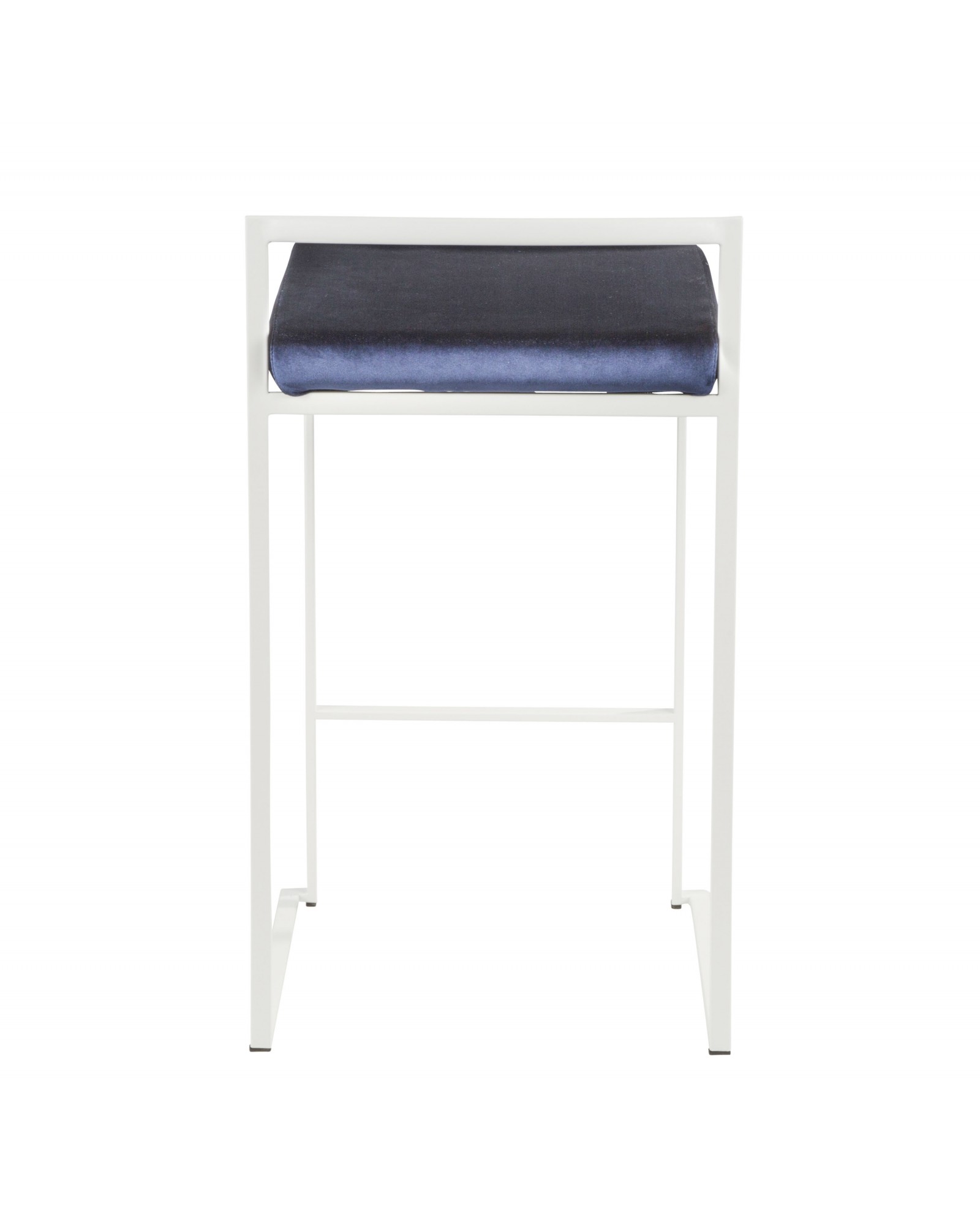 Fuji Contemporary Stackable Counter Stool in White with Blue Velvet Cushion - Set of 2