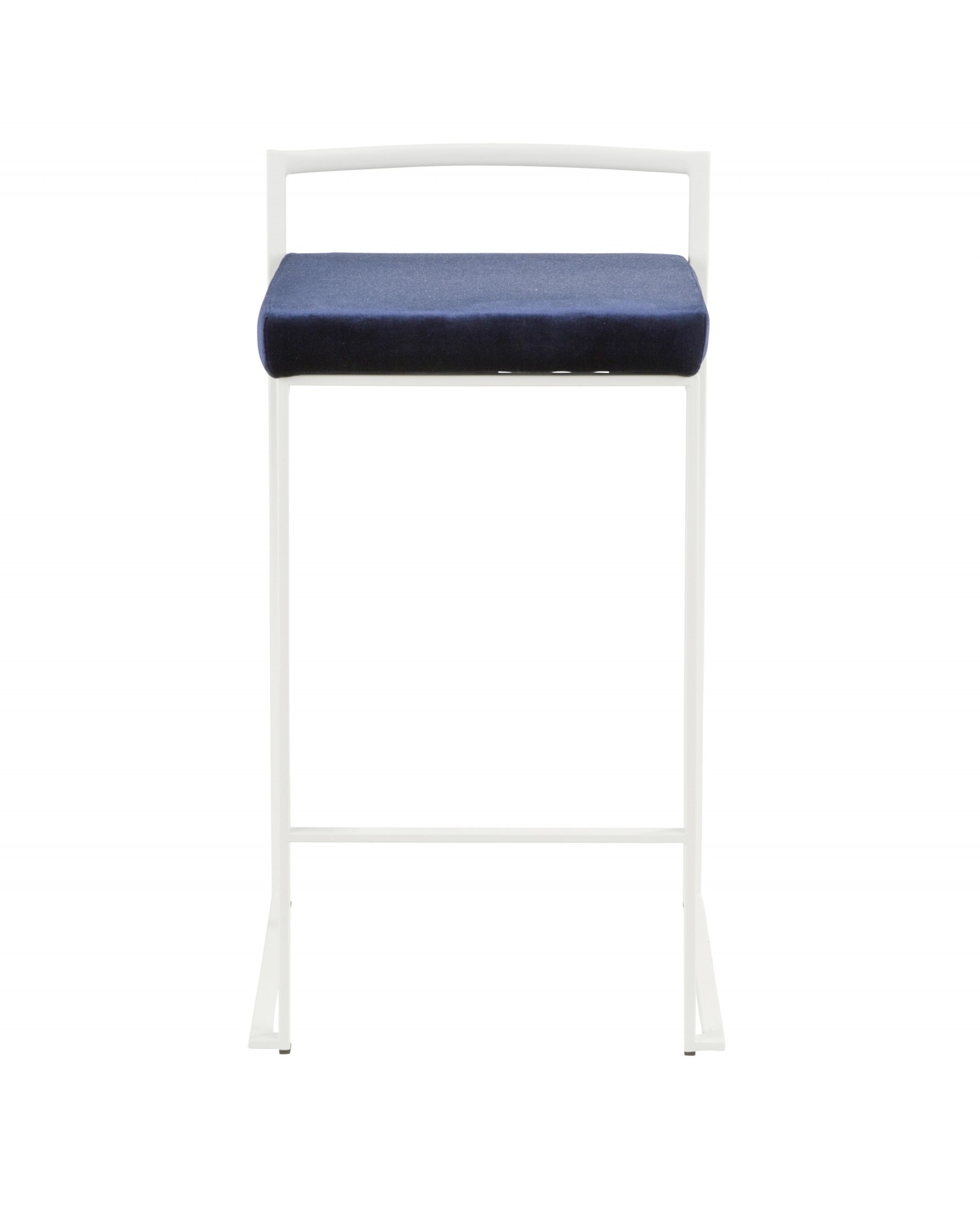 Fuji Contemporary Stackable Counter Stool in White with Blue Velvet Cushion - Set of 2