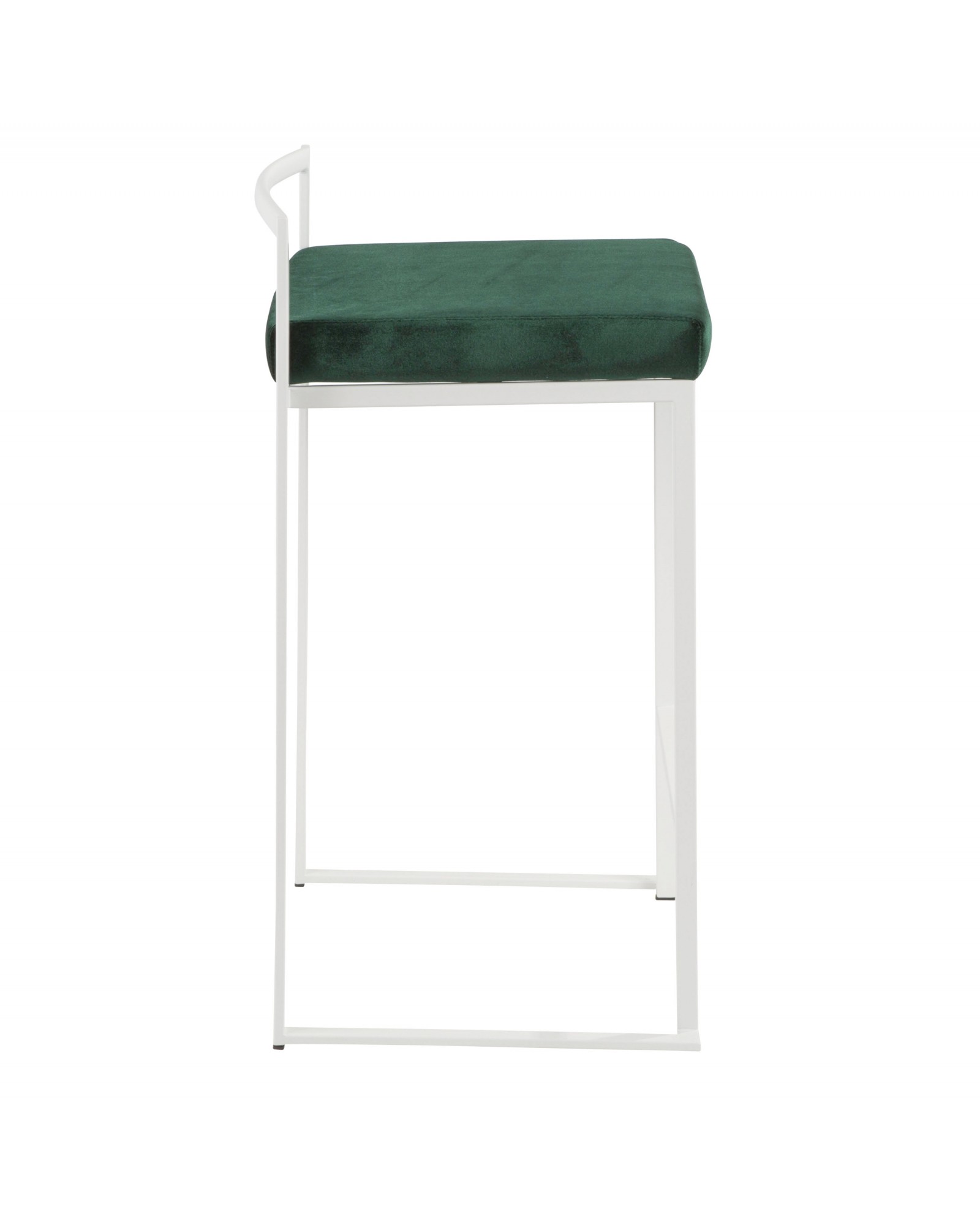 Fuji Contemporary Stackable Counter Stool in White with Green Velvet Cushion - Set of 2