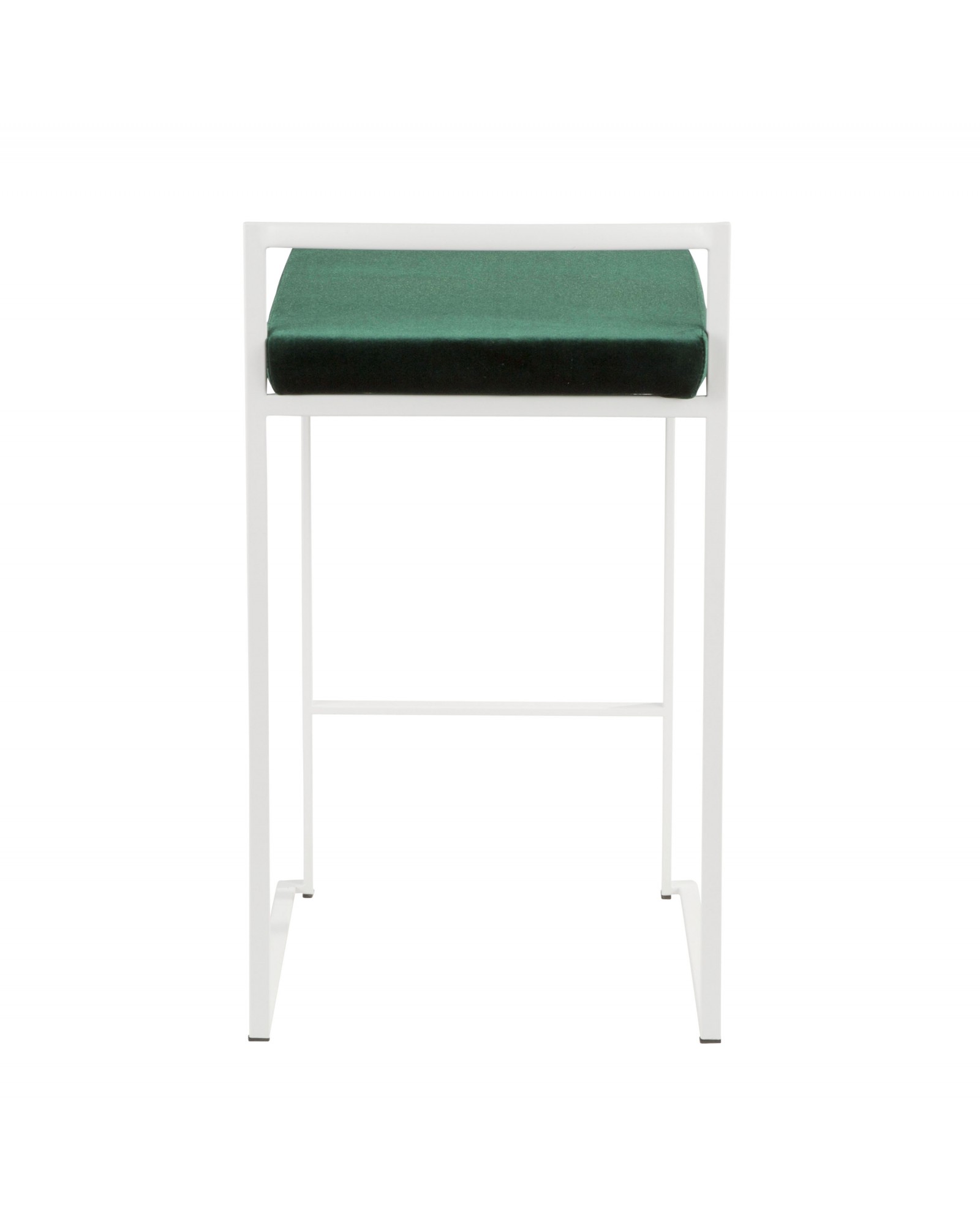 Fuji Contemporary Stackable Counter Stool in White with Green Velvet Cushion - Set of 2