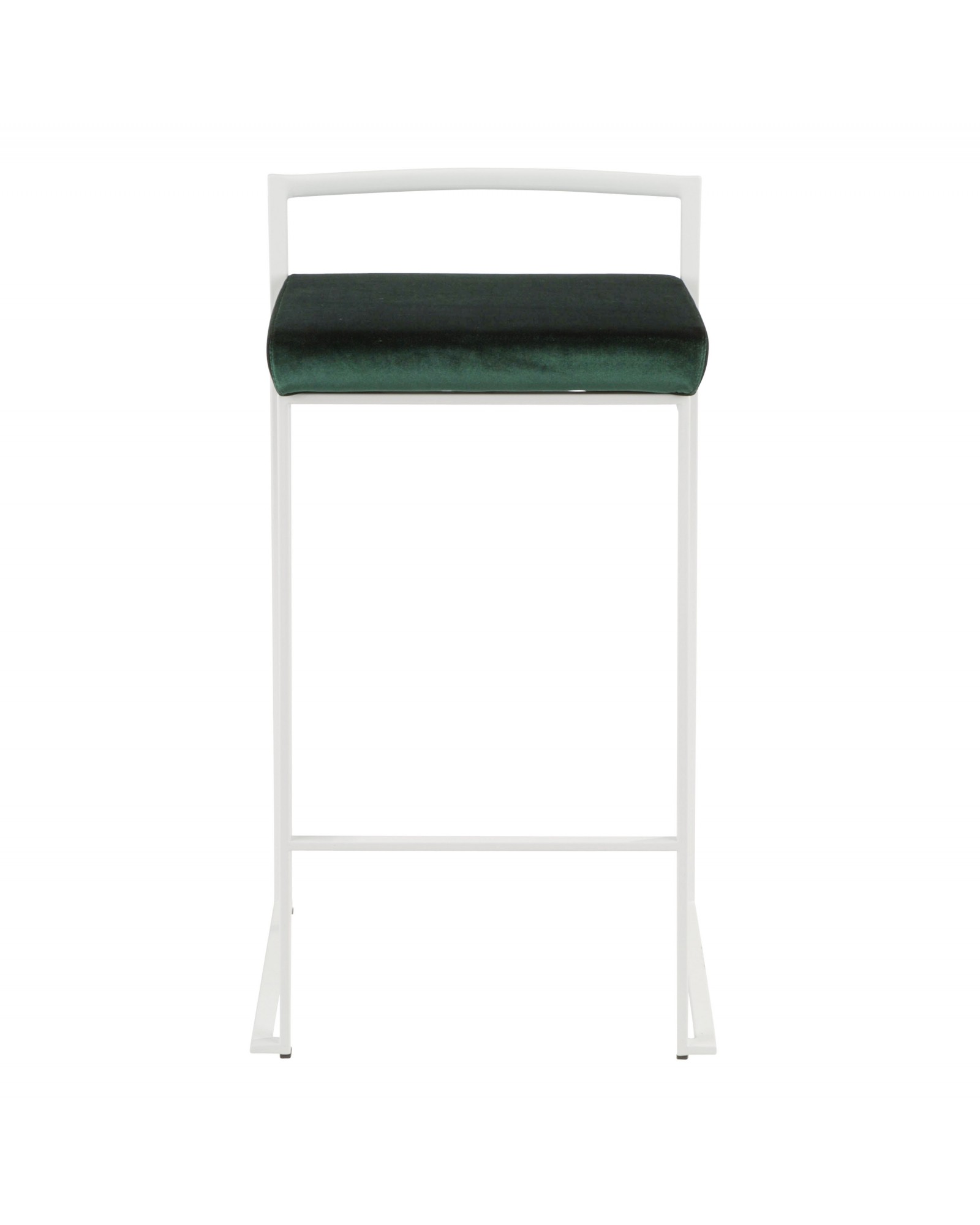 Fuji Contemporary Stackable Counter Stool in White with Green Velvet Cushion - Set of 2