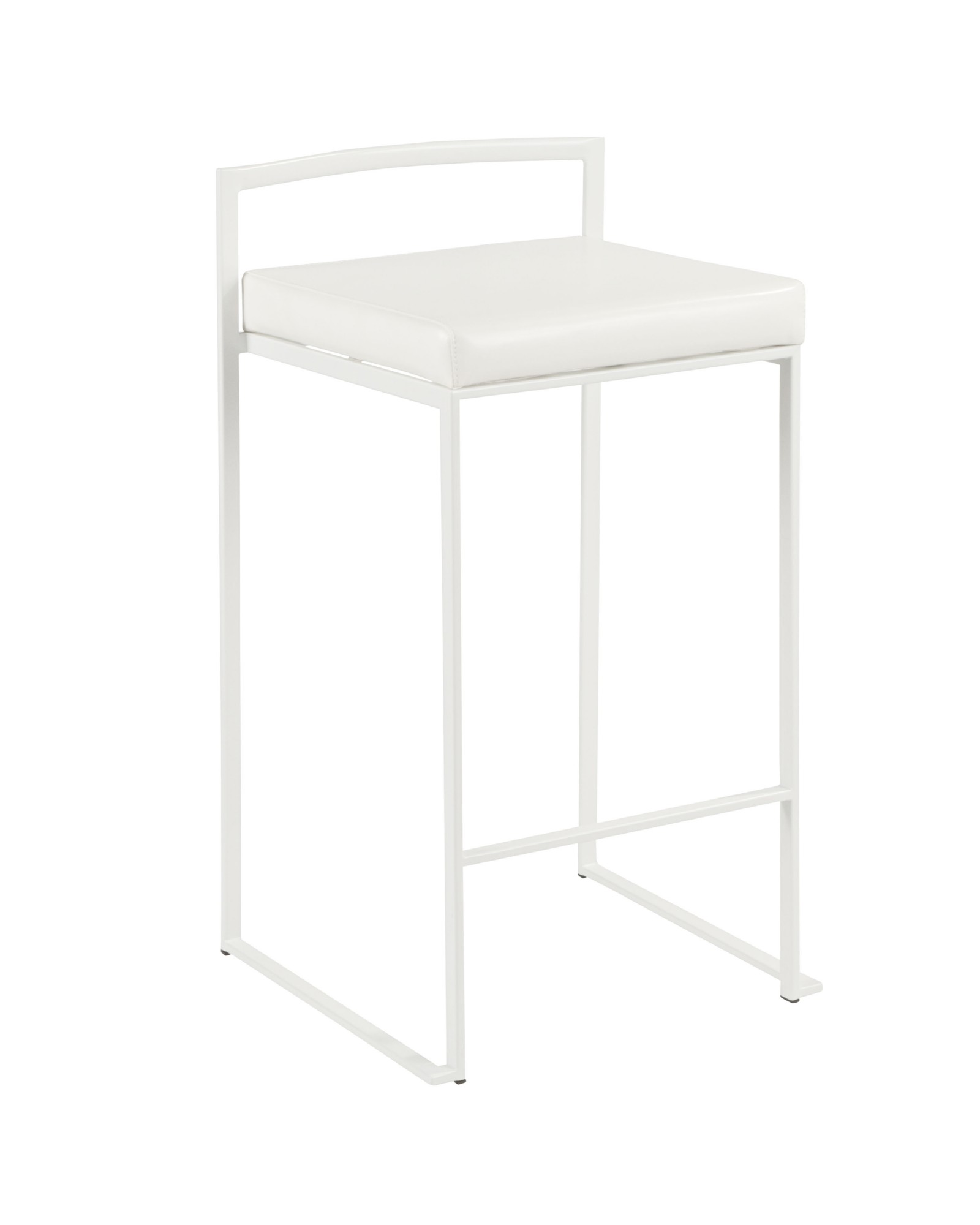 Fuji Contemporary Stackable Counter Stool in White with White Faux Leather Cushion - Set of 2