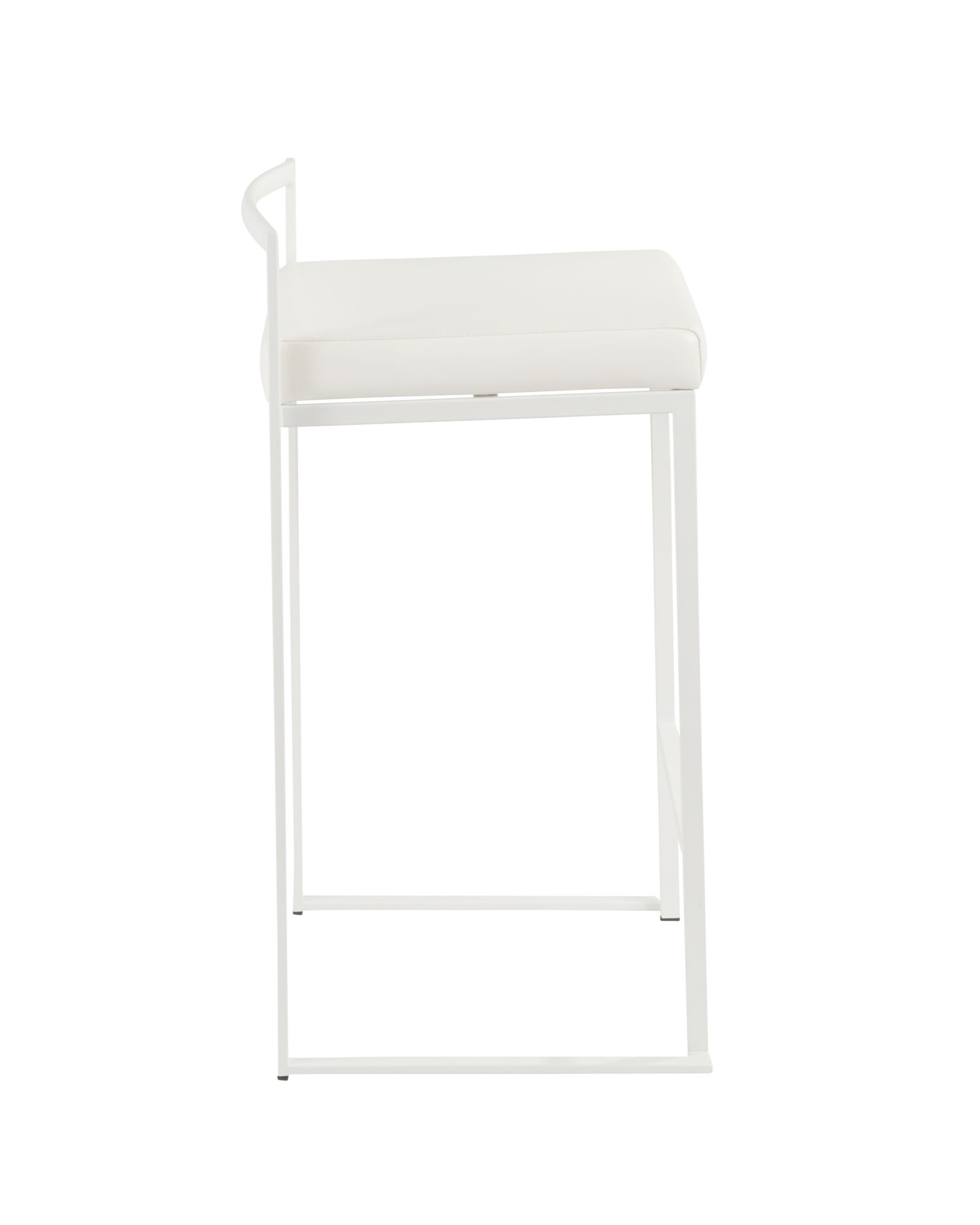 Fuji Contemporary Stackable Counter Stool in White with White Faux Leather Cushion - Set of 2