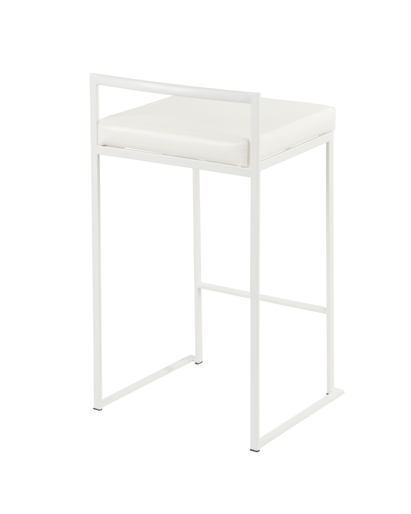 Fuji Contemporary Stackable Counter Stool in White with White Faux Leather Cushion - Set of 2