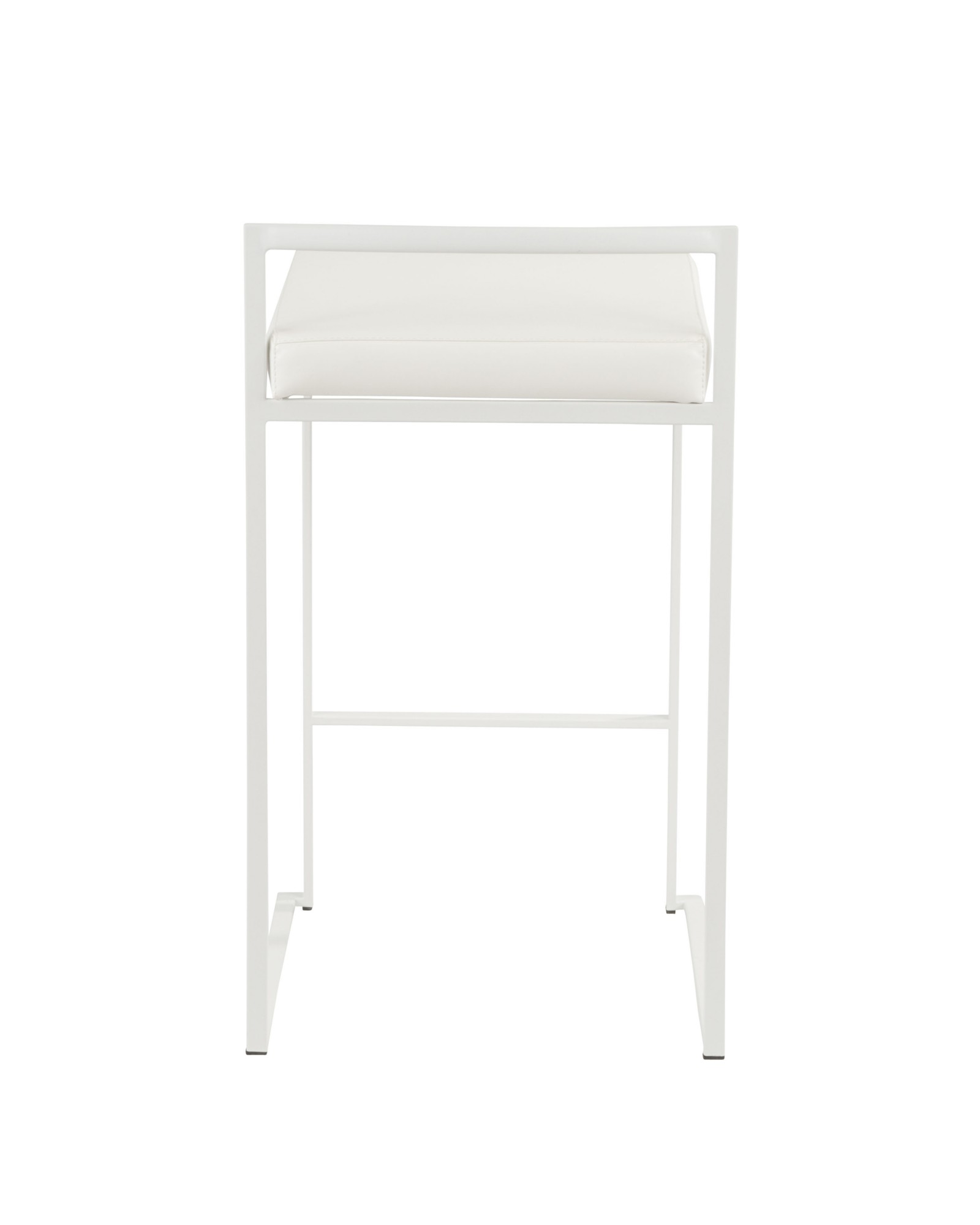 Fuji Contemporary Stackable Counter Stool in White with White Faux Leather Cushion - Set of 2