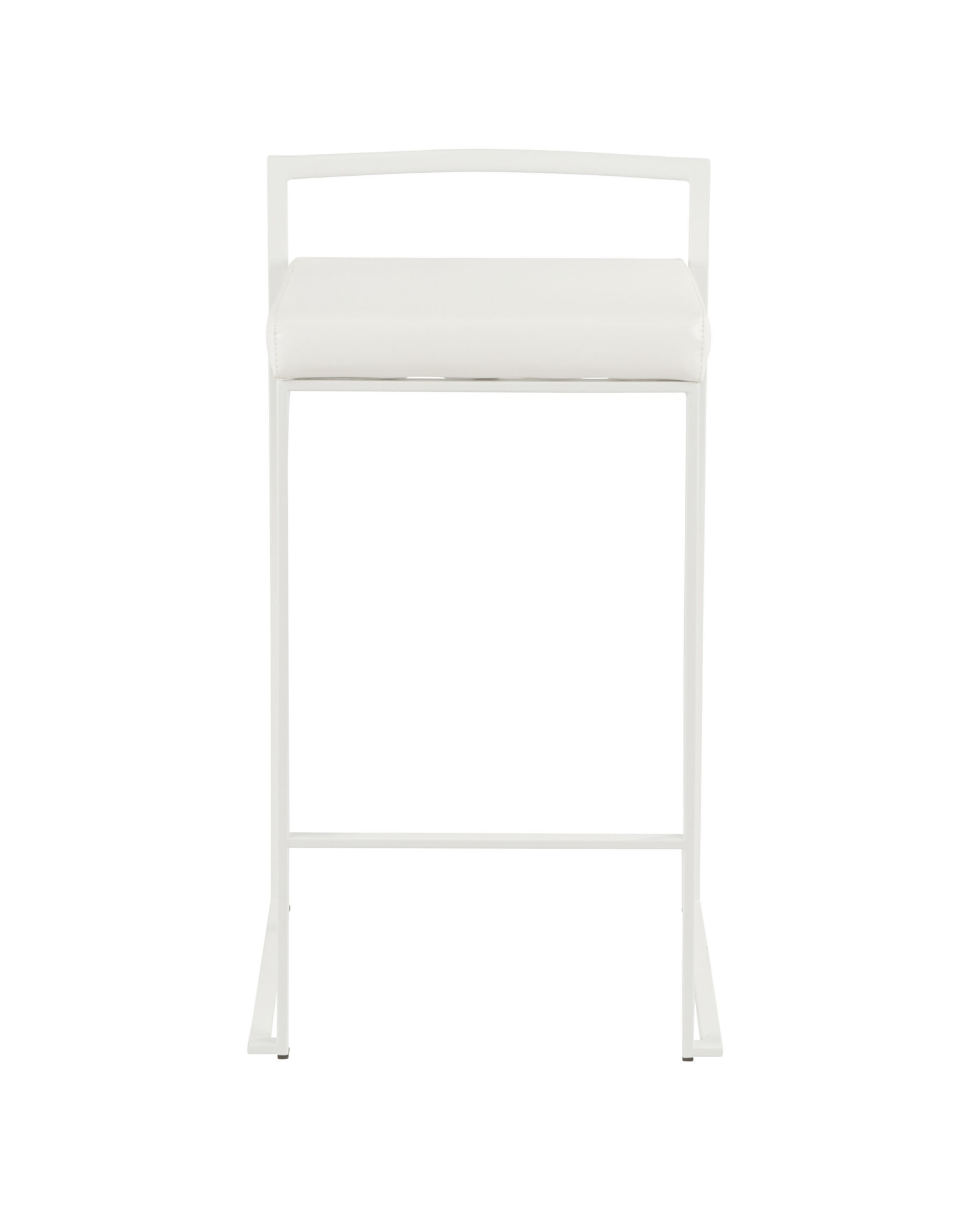 Fuji Contemporary Stackable Counter Stool in White with White Faux Leather Cushion - Set of 2