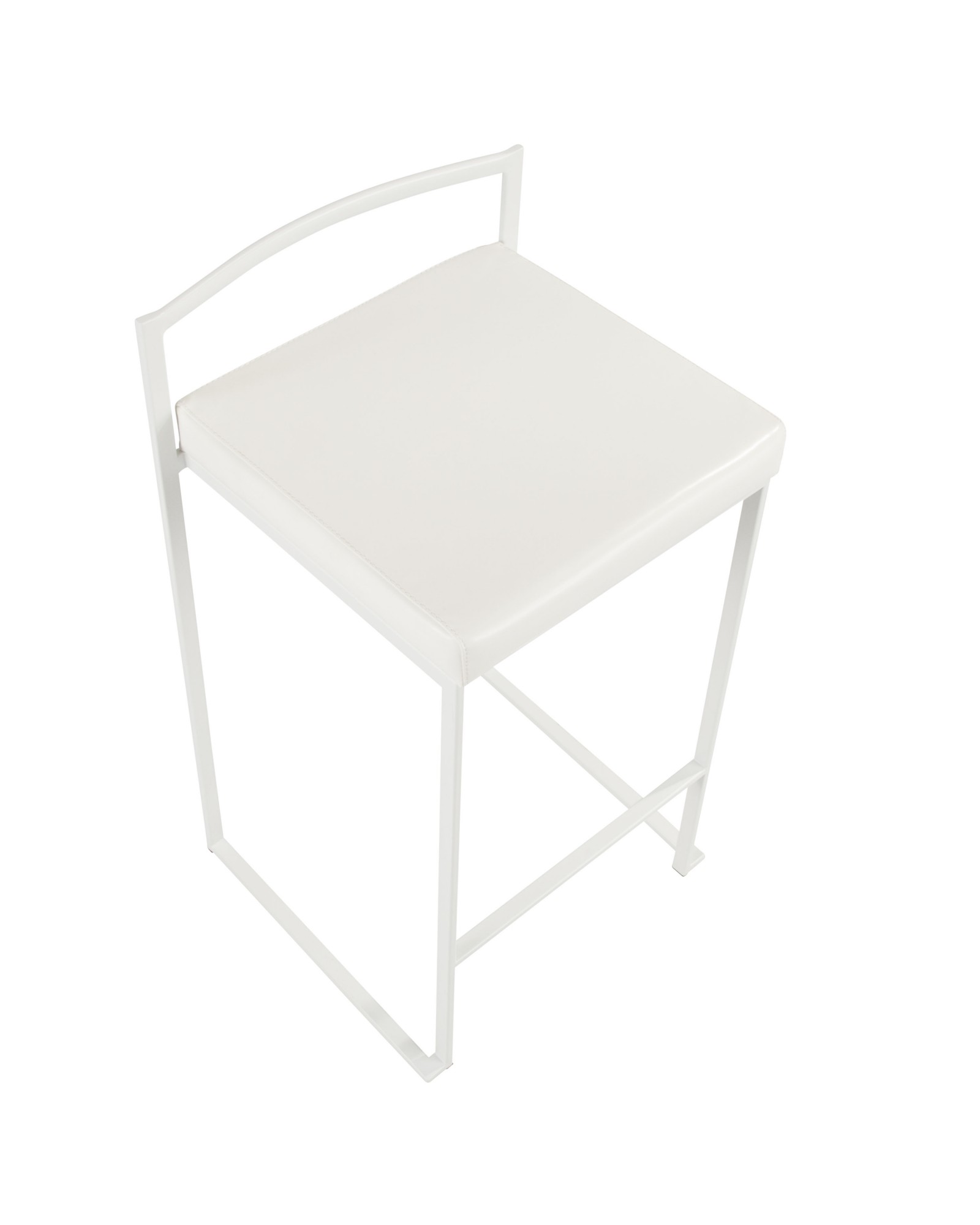 Fuji Contemporary Stackable Counter Stool in White with White Faux Leather Cushion - Set of 2