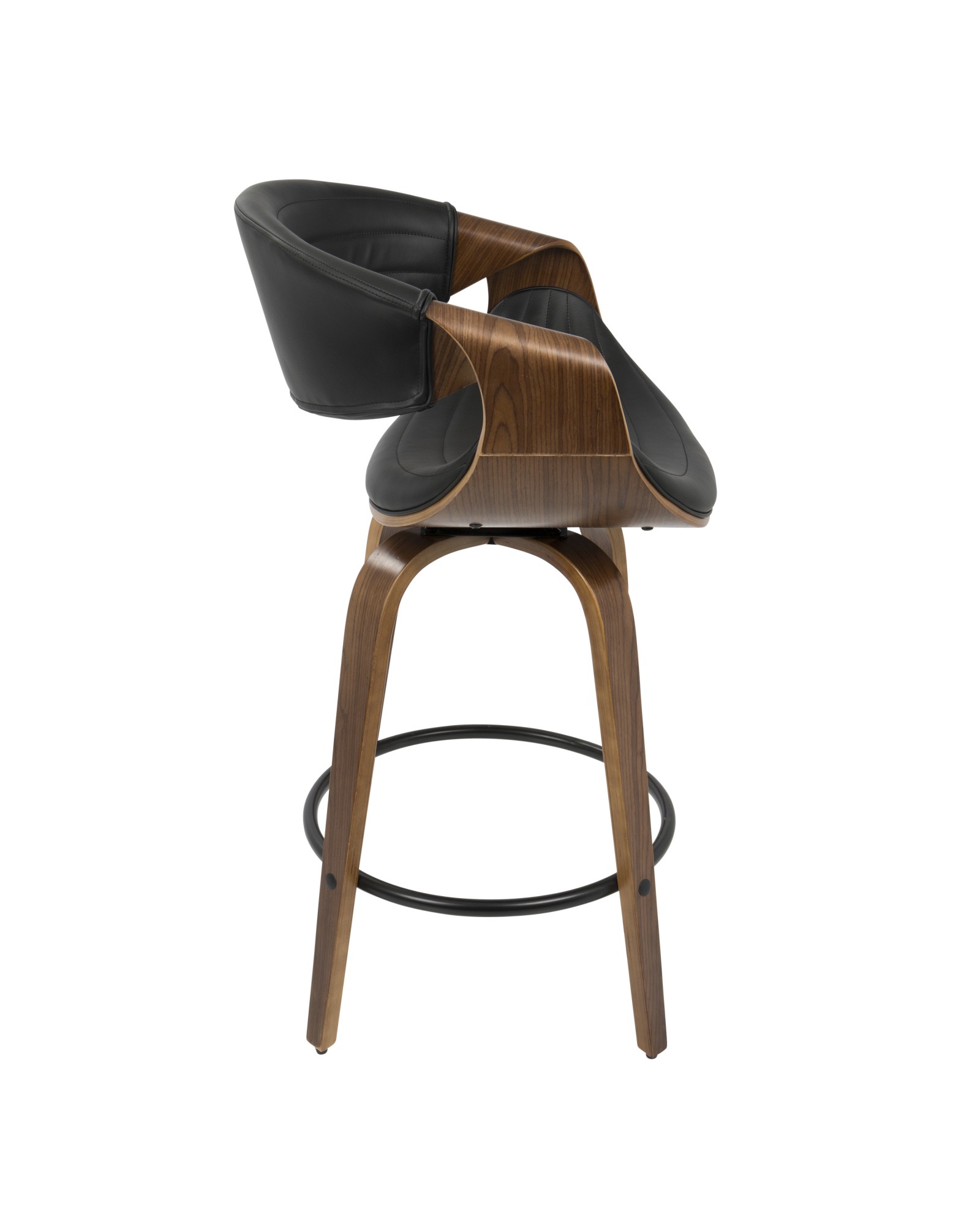 Symphony Mid-Century Modern Counter Stool in Walnut and Black Faux Leather