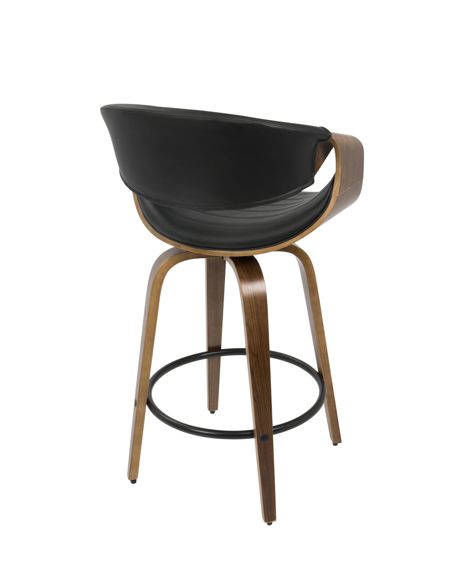 Symphony Mid-Century Modern Counter Stool in Walnut and Black Faux Leather