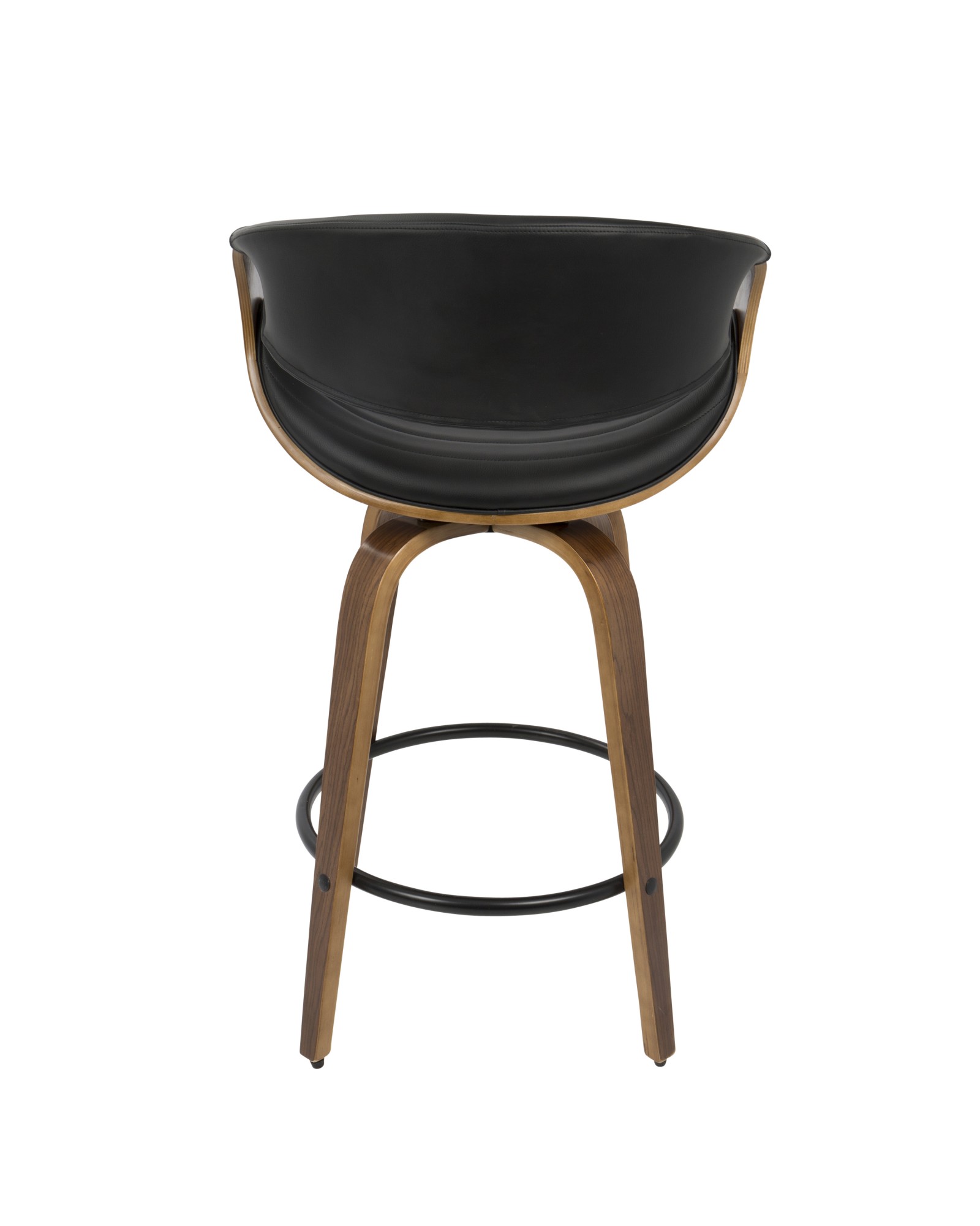 Symphony Mid-Century Modern Counter Stool in Walnut and Black Faux Leather