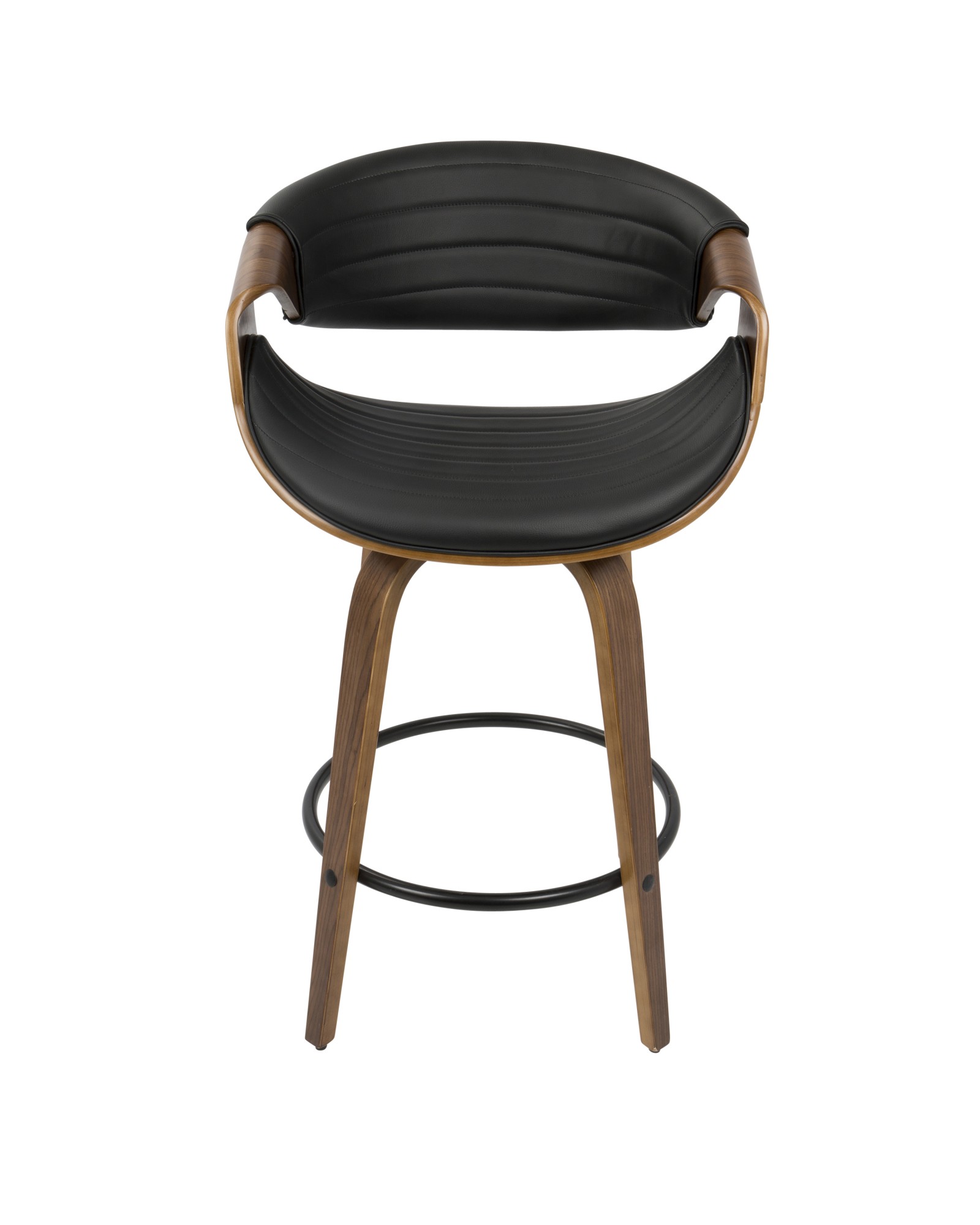 Symphony Mid-Century Modern Counter Stool in Walnut and Black Faux Leather