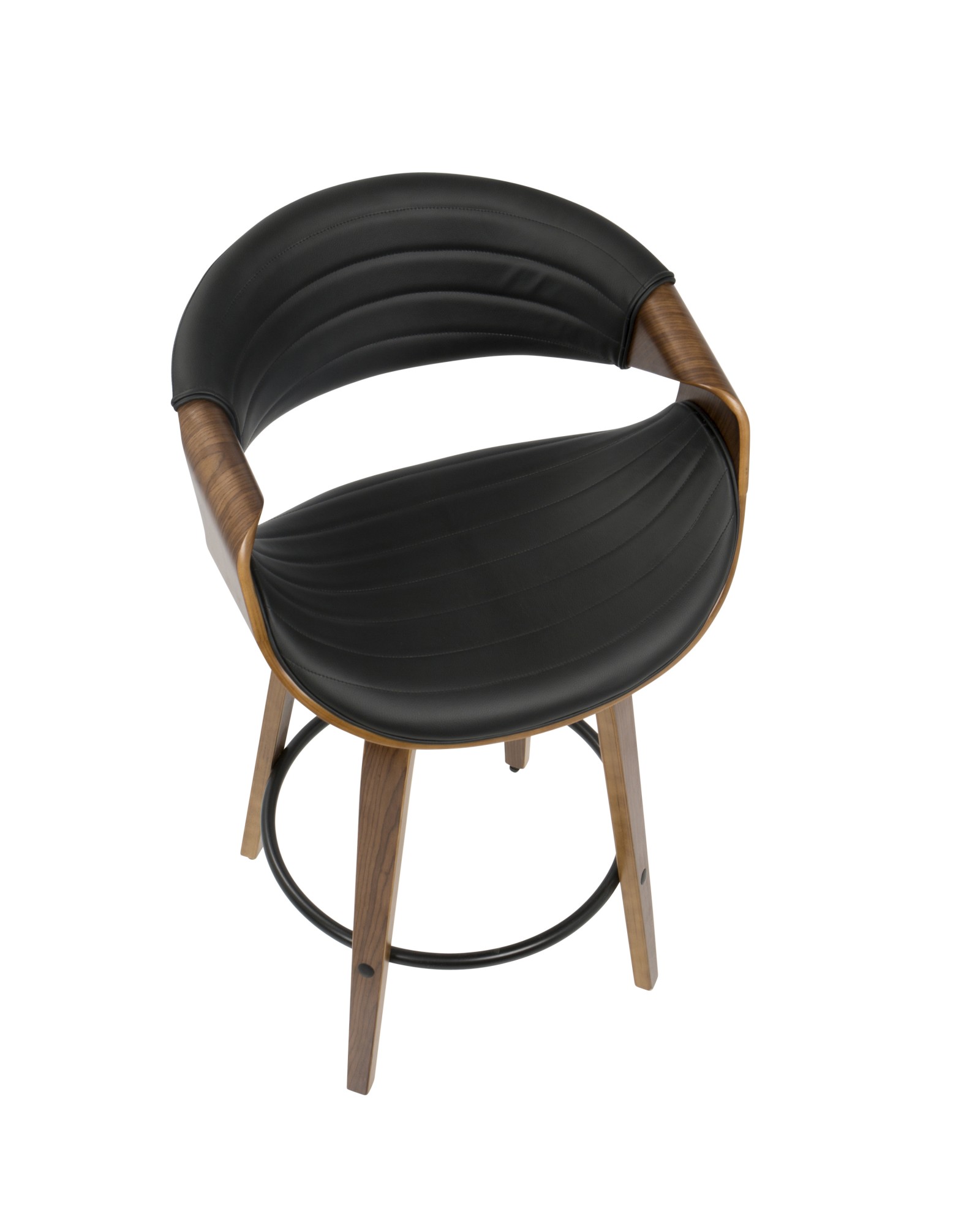 Symphony Mid-Century Modern Counter Stool in Walnut and Black Faux Leather