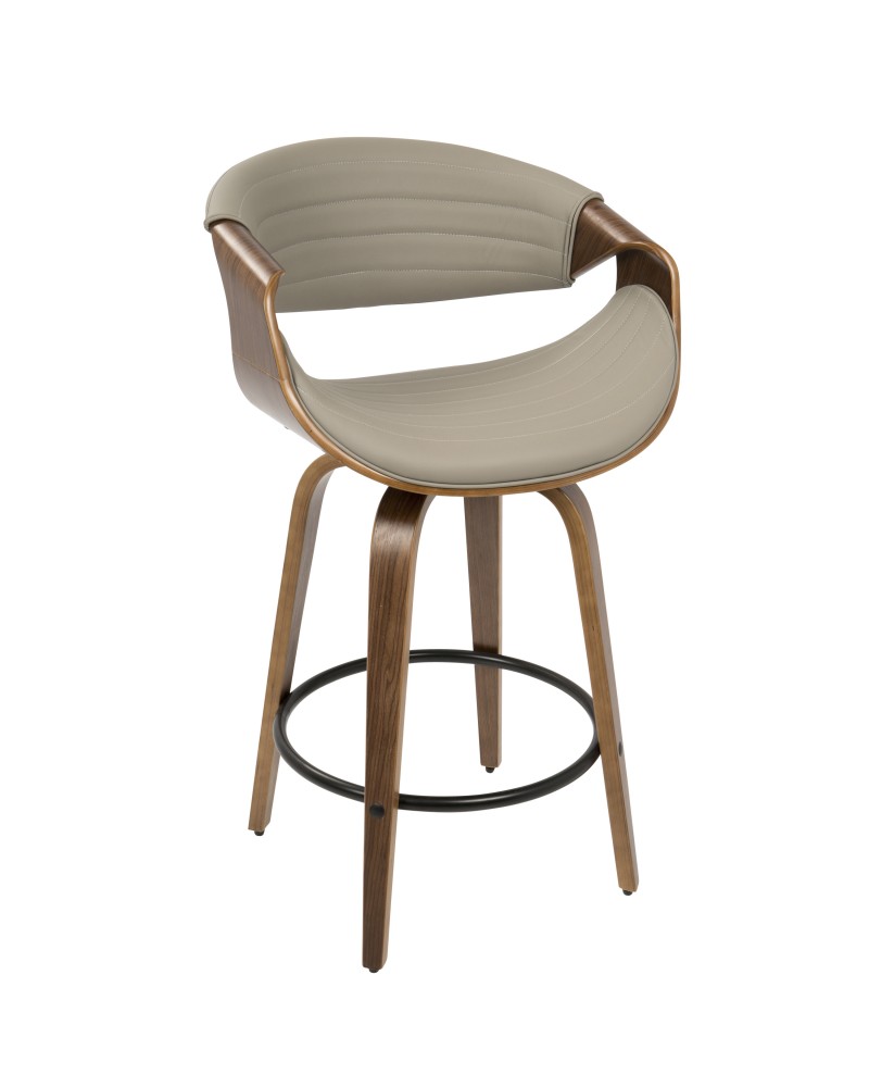 Symphony Mid-Century Modern Counter Stool in Walnut and Grey Faux Leather