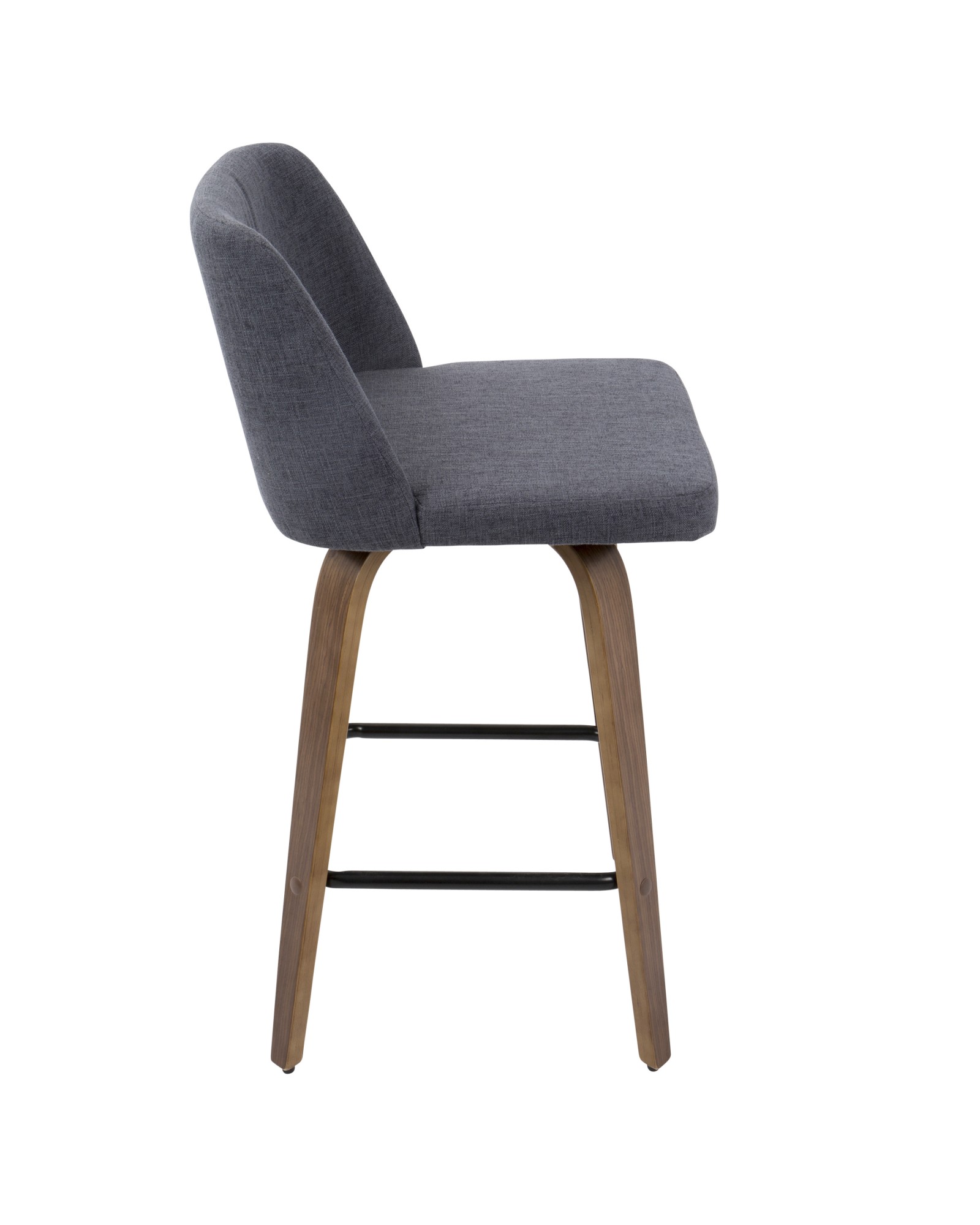 Toriano Mid-Century Modern Counter Stool in Walnut and Blue Fabric