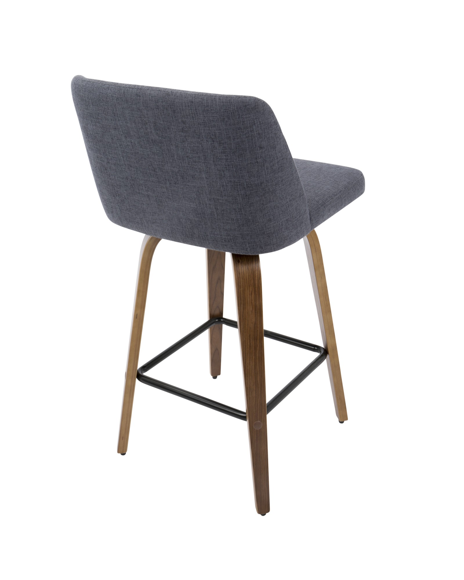 Toriano Mid-Century Modern Counter Stool in Walnut and Blue Fabric