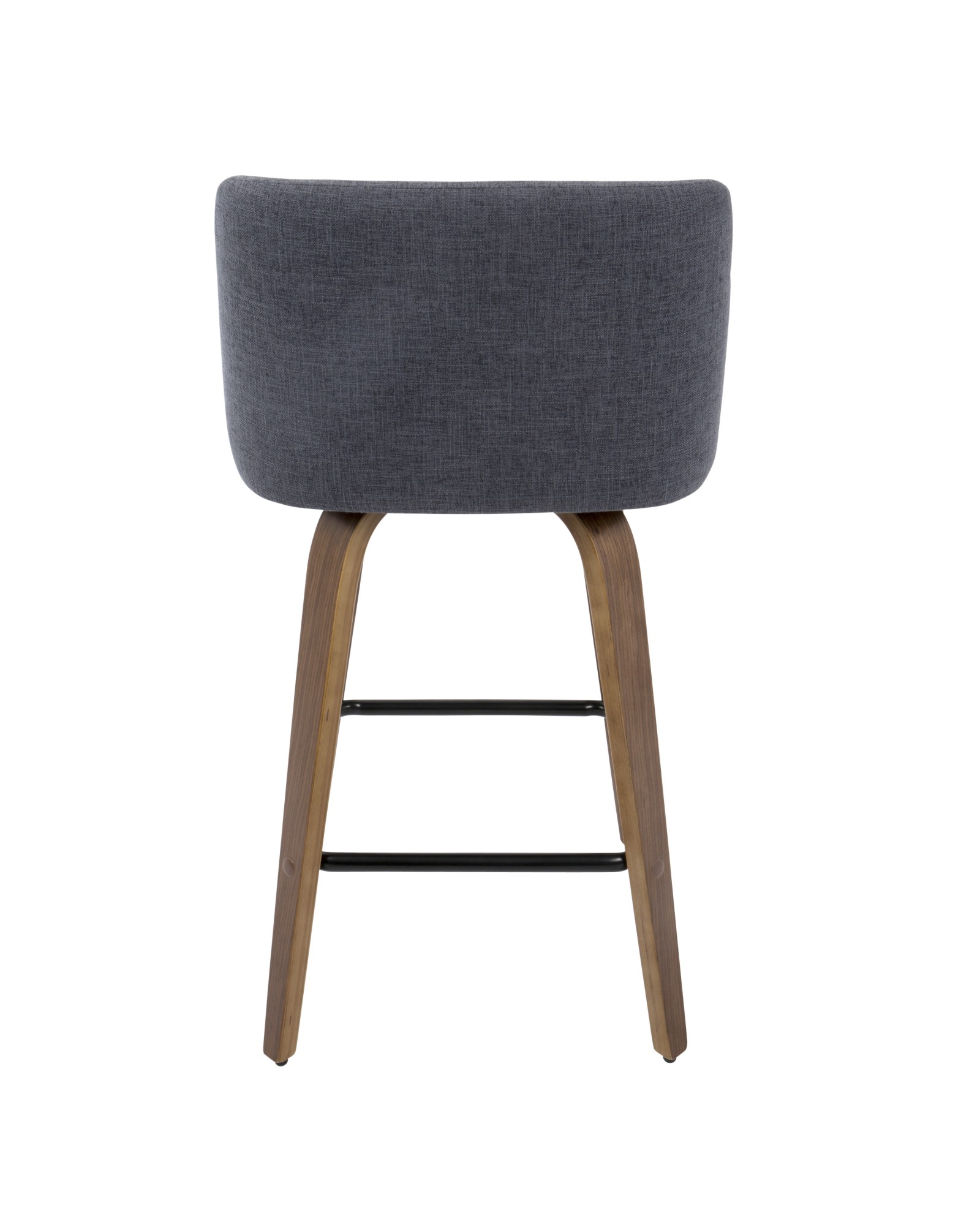 Toriano Mid-Century Modern Counter Stool in Walnut and Blue Fabric