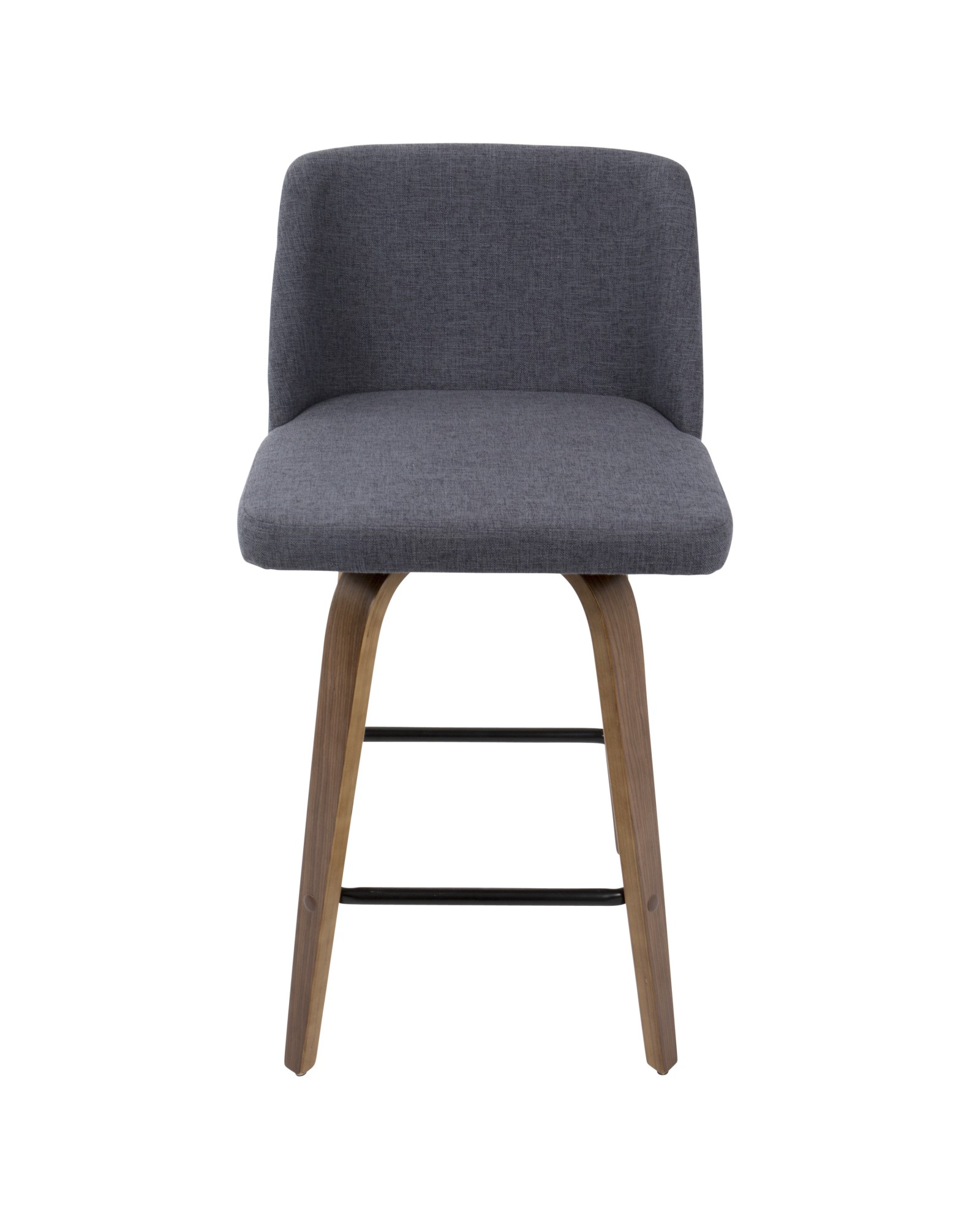 Toriano Mid-Century Modern Counter Stool in Walnut and Blue Fabric