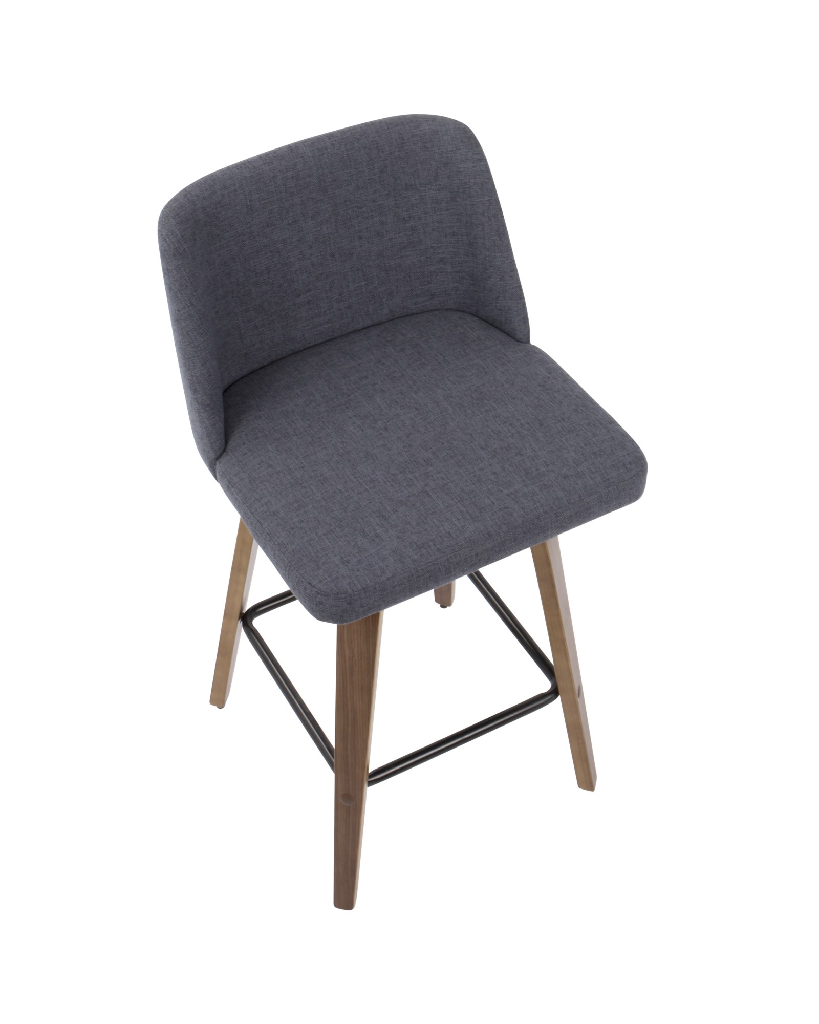 Toriano Mid-Century Modern Counter Stool in Walnut and Blue Fabric