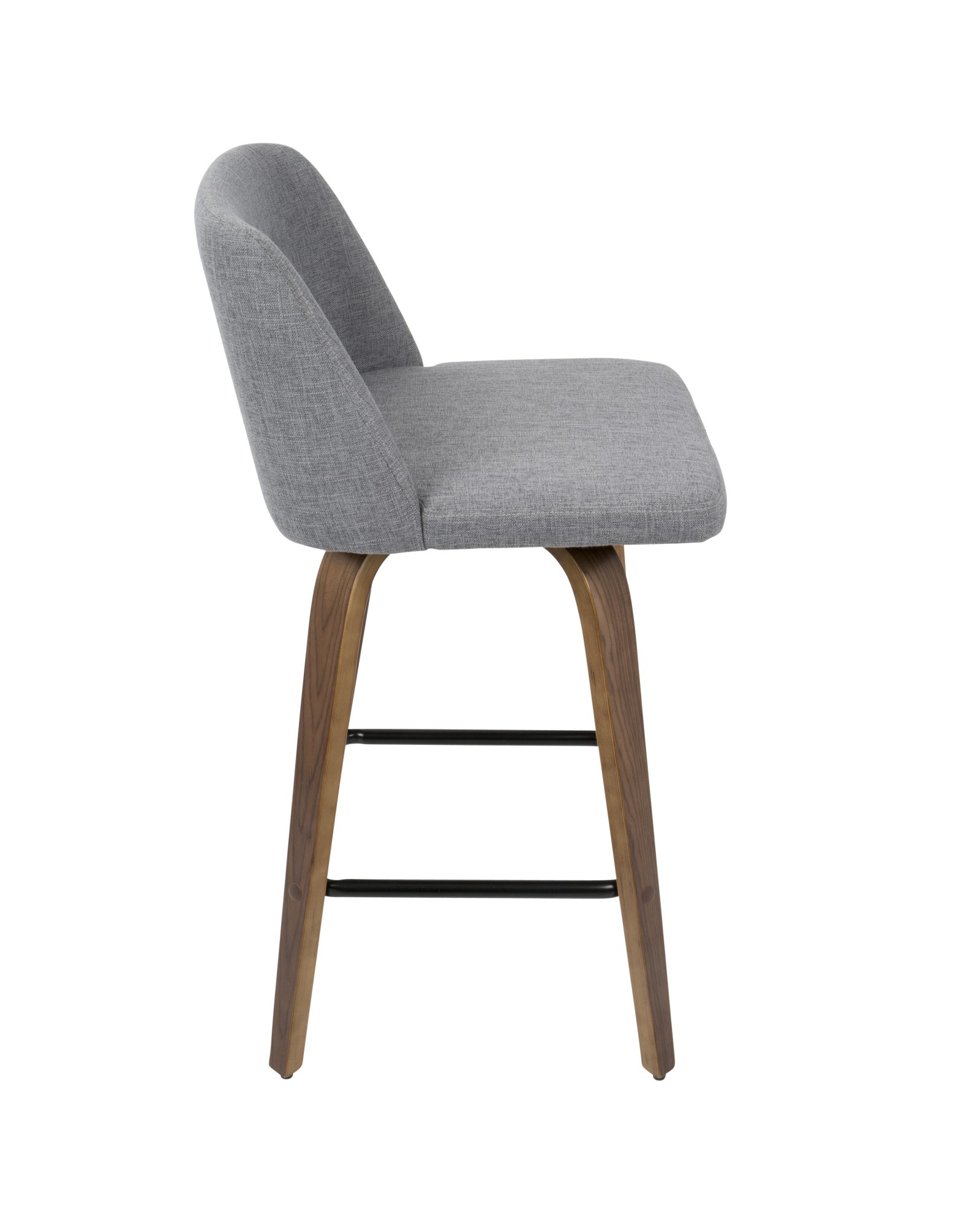 Toriano Mid-Century Modern Counter Stool in Walnut and Grey Fabric