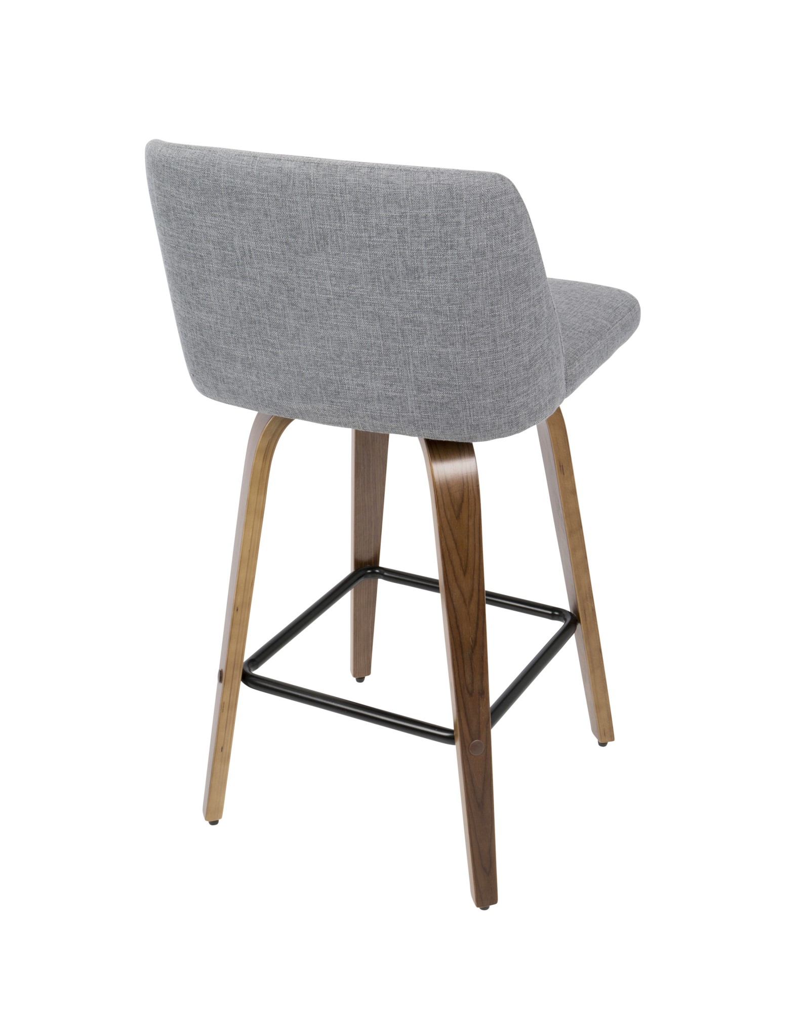 Toriano Mid-Century Modern Counter Stool in Walnut and Grey Fabric