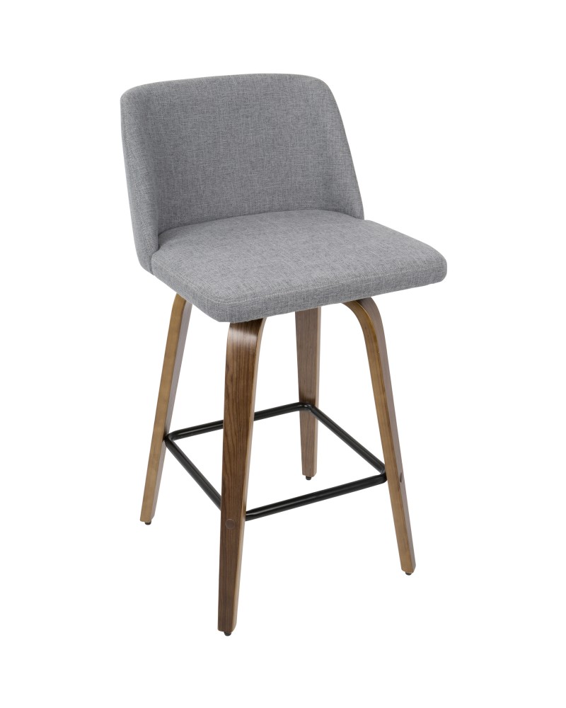 Toriano Mid-Century Modern Counter Stool in Walnut and Grey Fabric